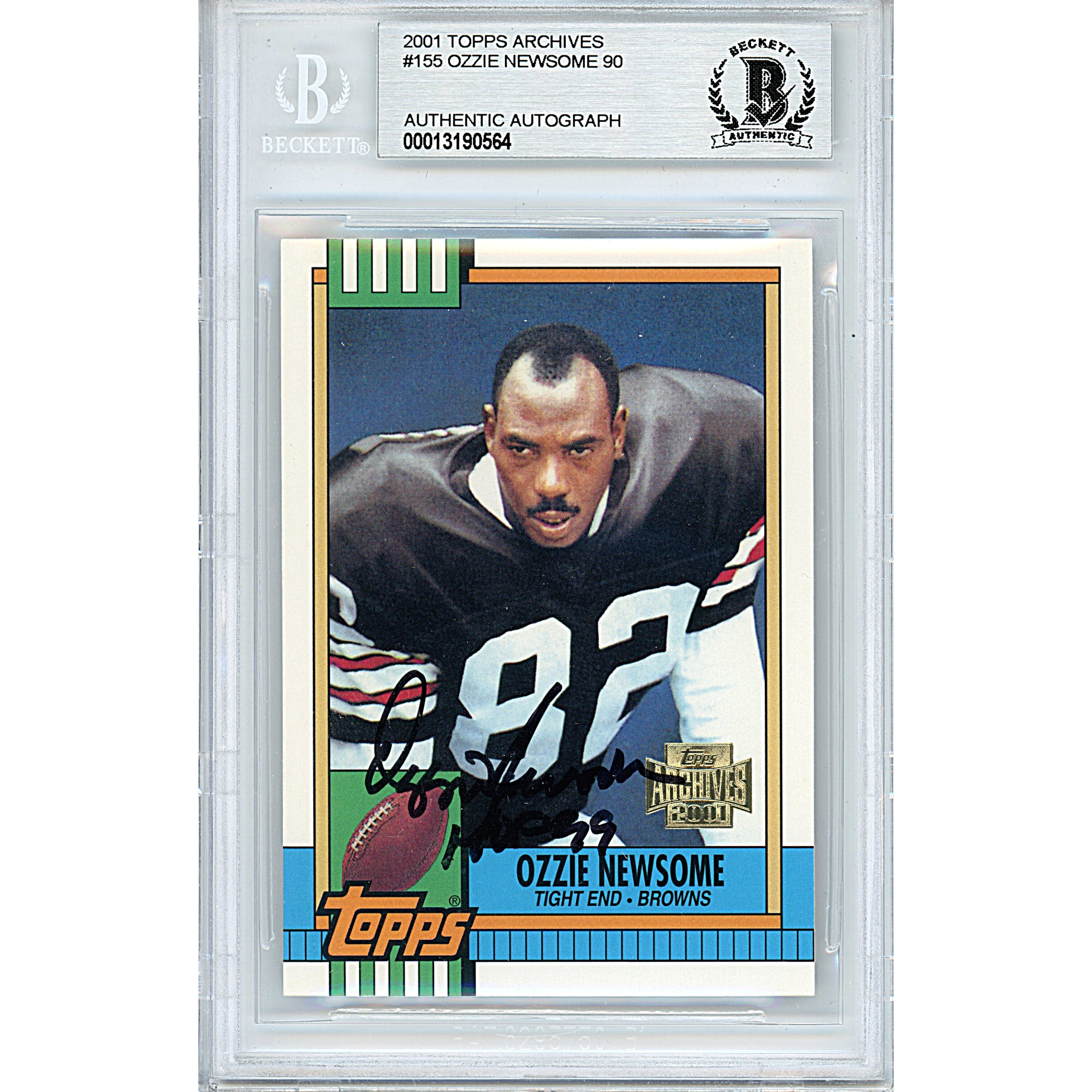 Ozzie Newsome autographed trading card – full view – Beckett COA