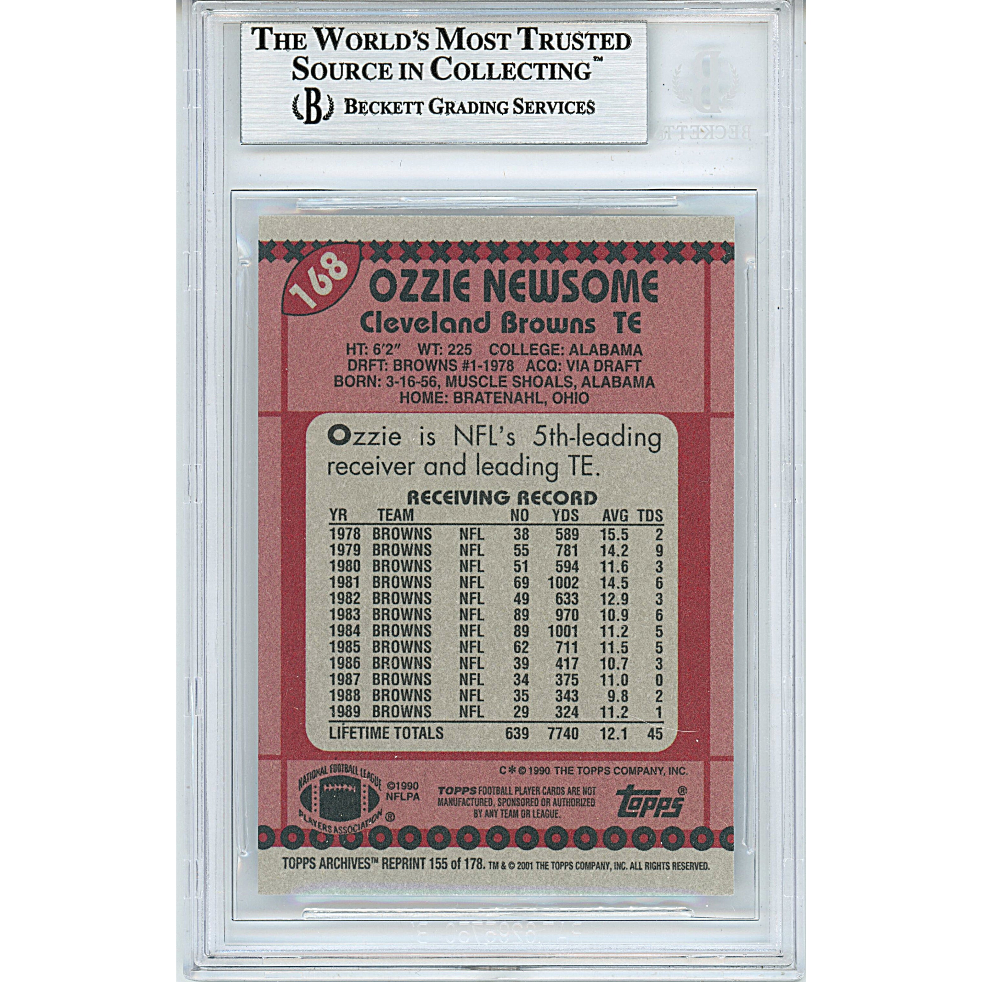 Ozzie Newsome signed trading card – signature close-up – Beckett COA