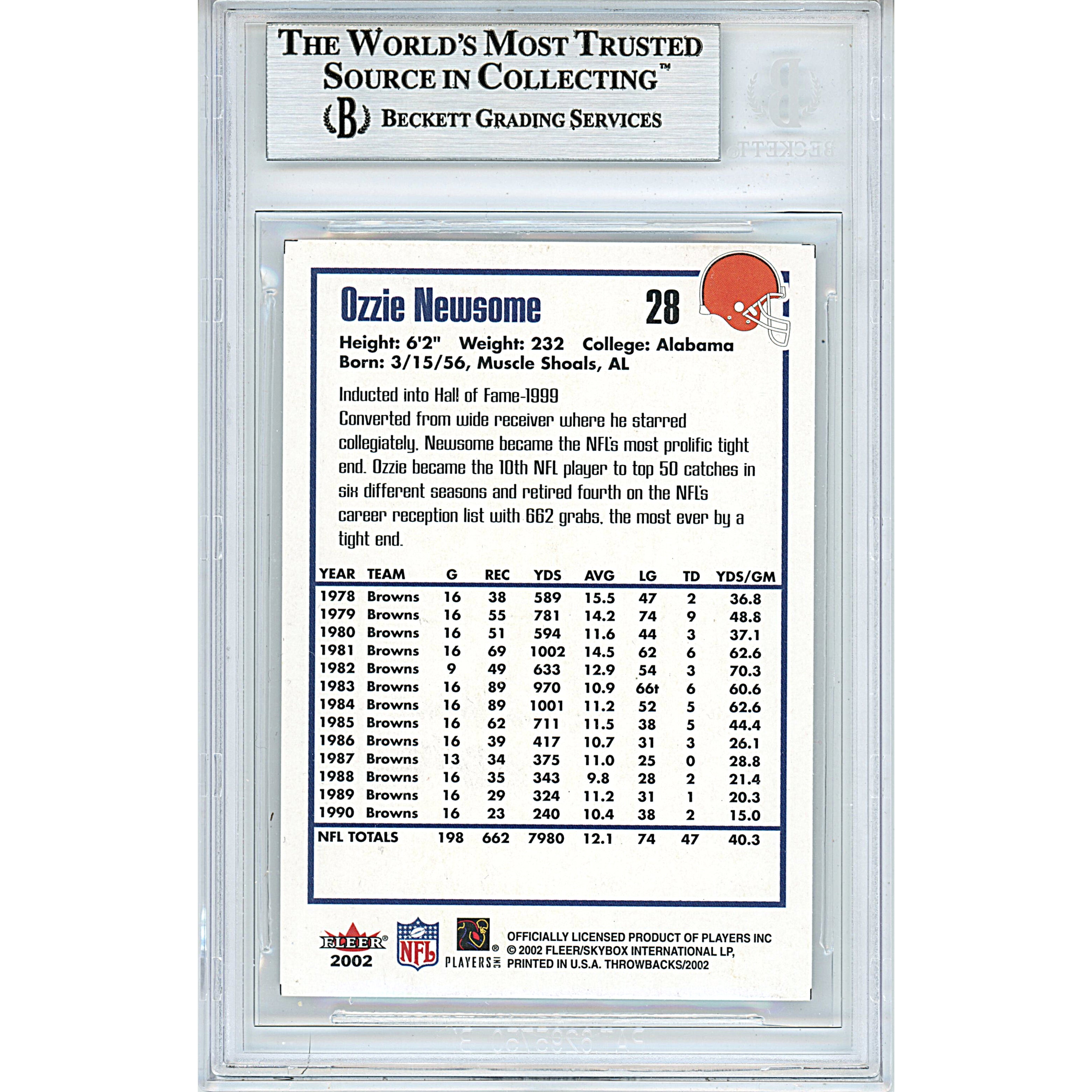 Ozzie Newsome signed trading card – signature close-up – Beckett COA