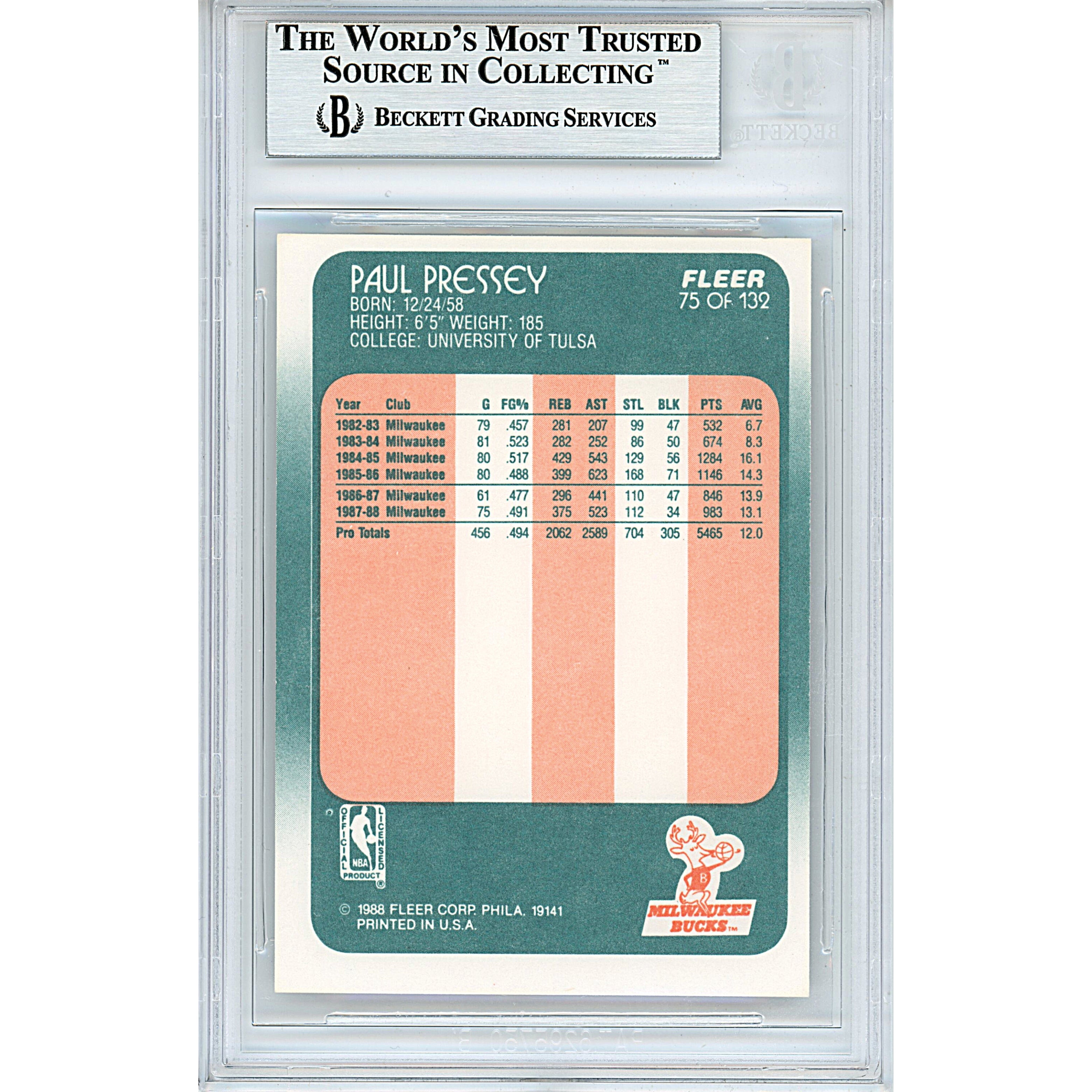 Paul Pressey signed trading card – signature close-up – Beckett COA