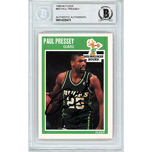 Basketballs- Autographed- Paul Pressey Signed Milwaukee Bucks 1989-1990 Fleer Basketball Card Beckett BAS Slabbed 00014225473 - 101