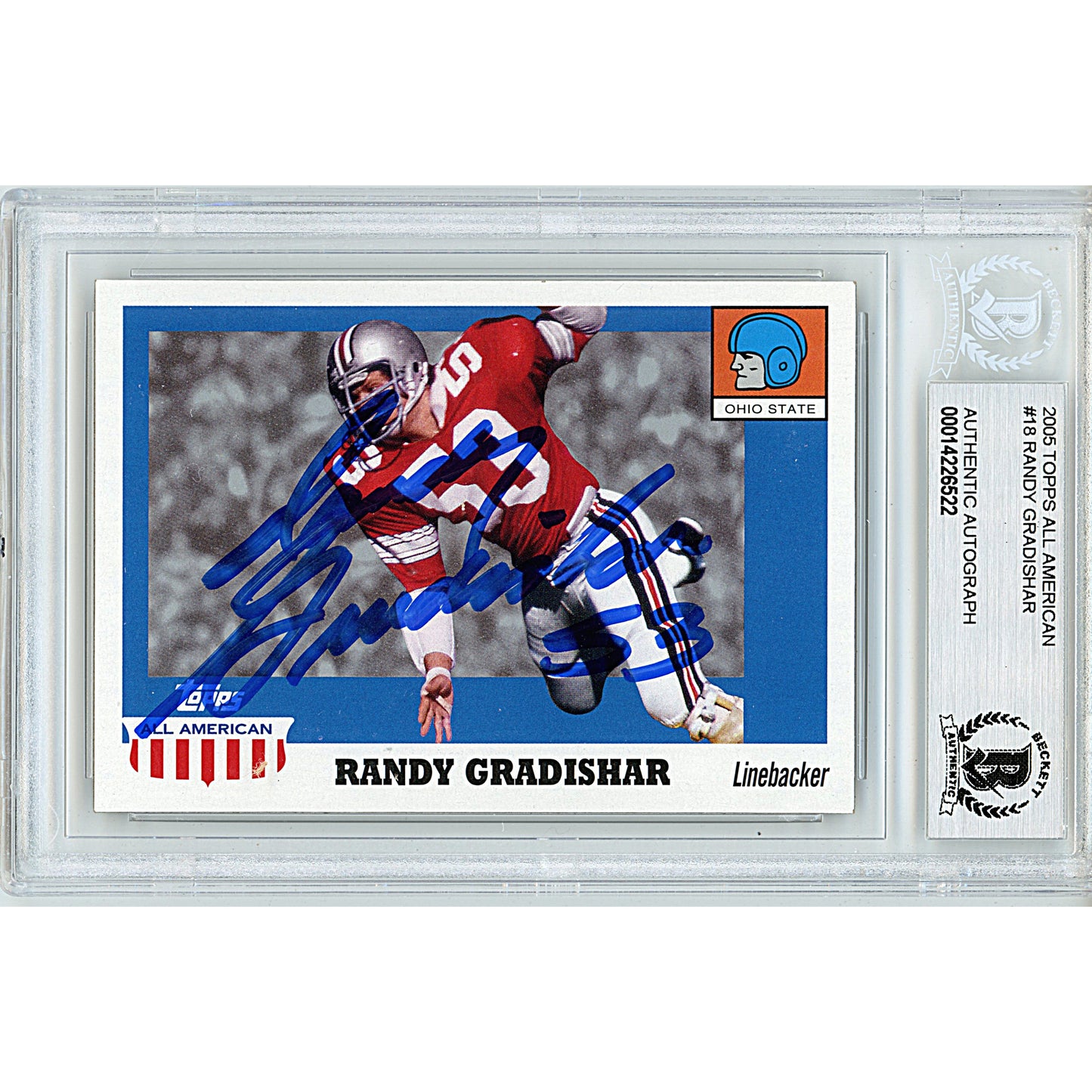Footballs- Autographed- Randy Gradishar Signed Ohio State Buckeyes 2005 Topps All-American Football Card Beckett BAS Slabbed 00014226522 - 101