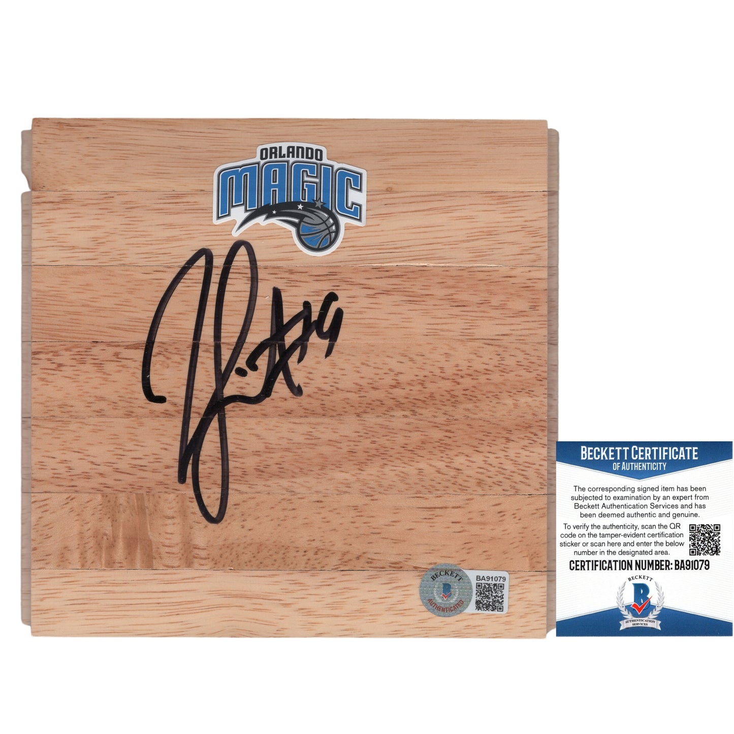 Basketballs- Autographed- Rashard Lewis Signed Orlando Magic Floorboard Floor - Exact Proof - Beckett BAS Authentication 301