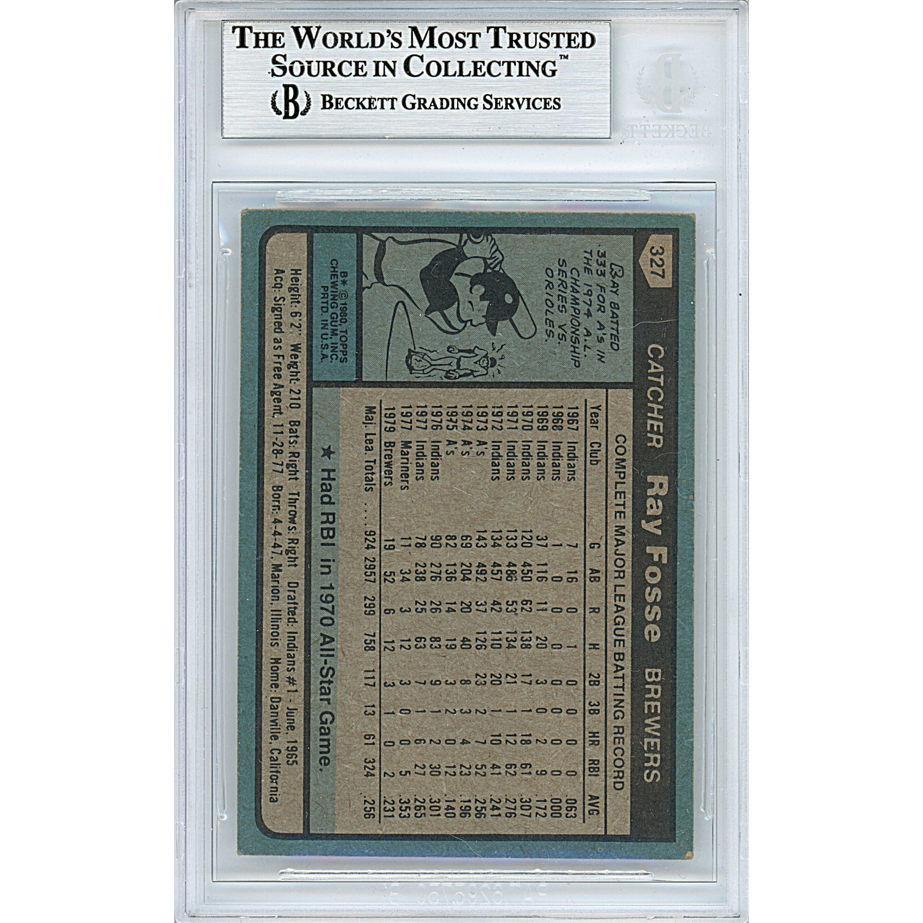 Ray Fosse auto trading card – authentication sticker – Beckett COA