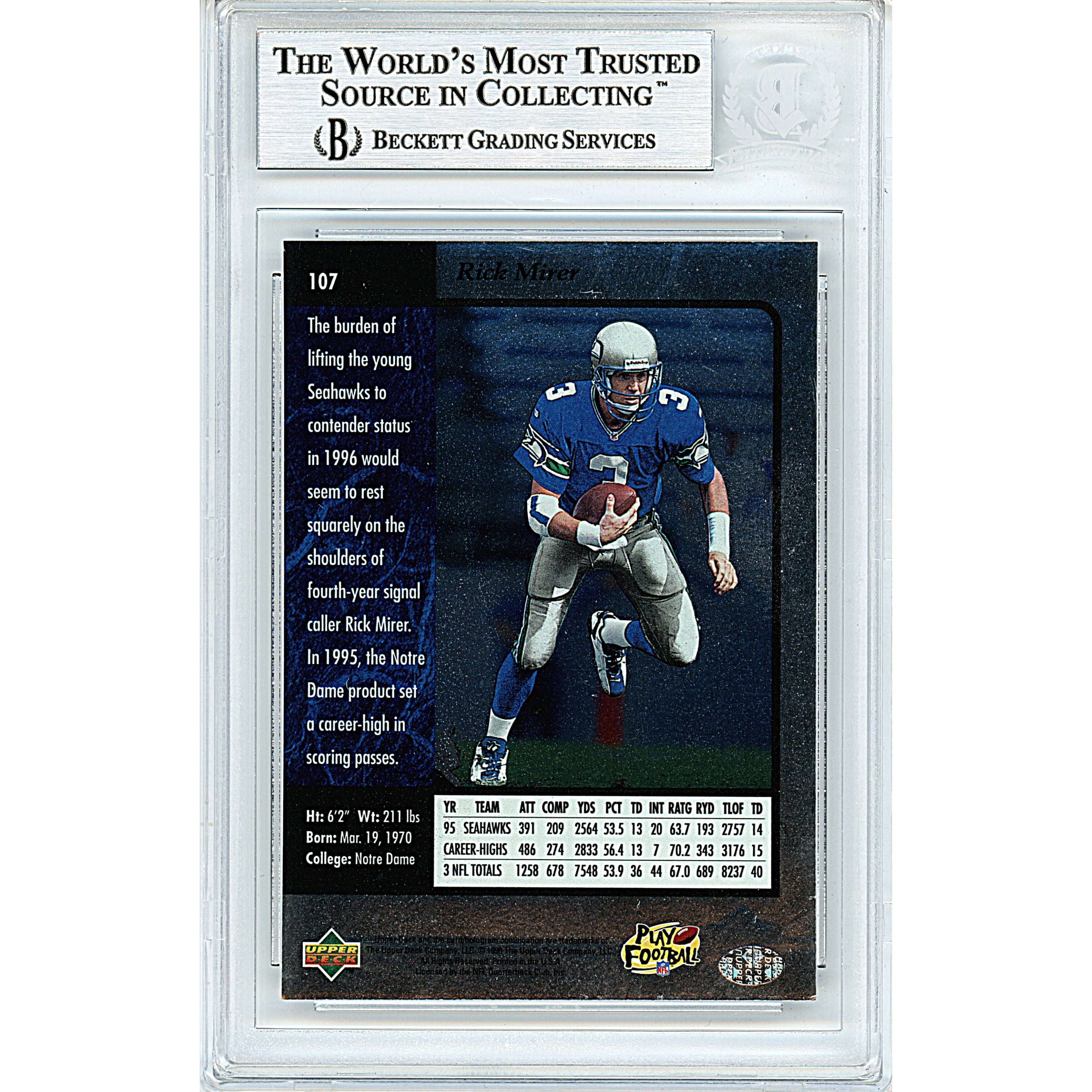 Rick Mirer signed trading card – signature close-up – Beckett COA