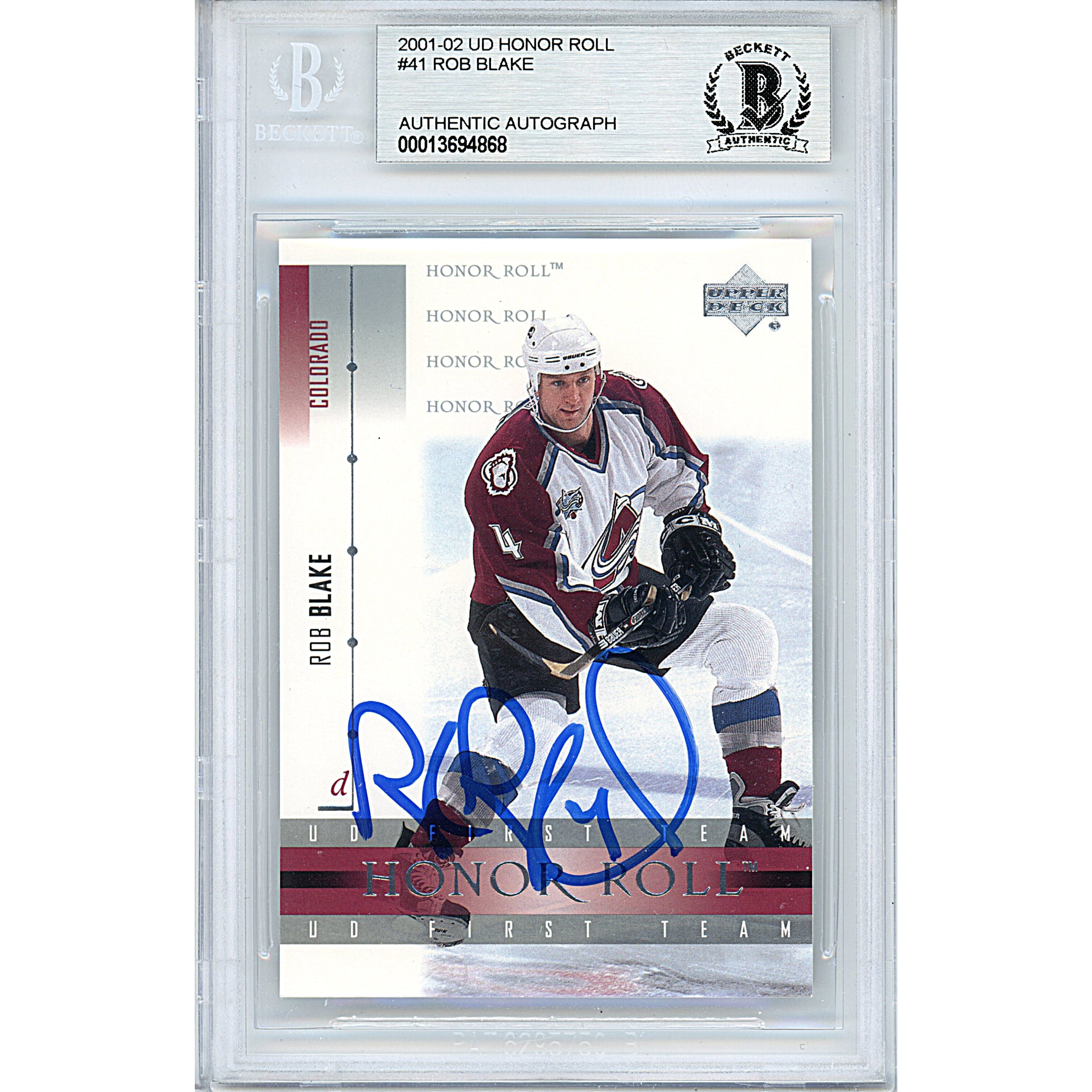 Rob Blake autographed trading card – full view – Beckett COA