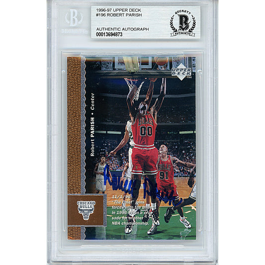 Basketballs- Autographed- Robert Parish Signed Chicago Bulls 1996-1997 Upper Deck Basketball Card Beckett BAS Slabbed 00013694873 - 101