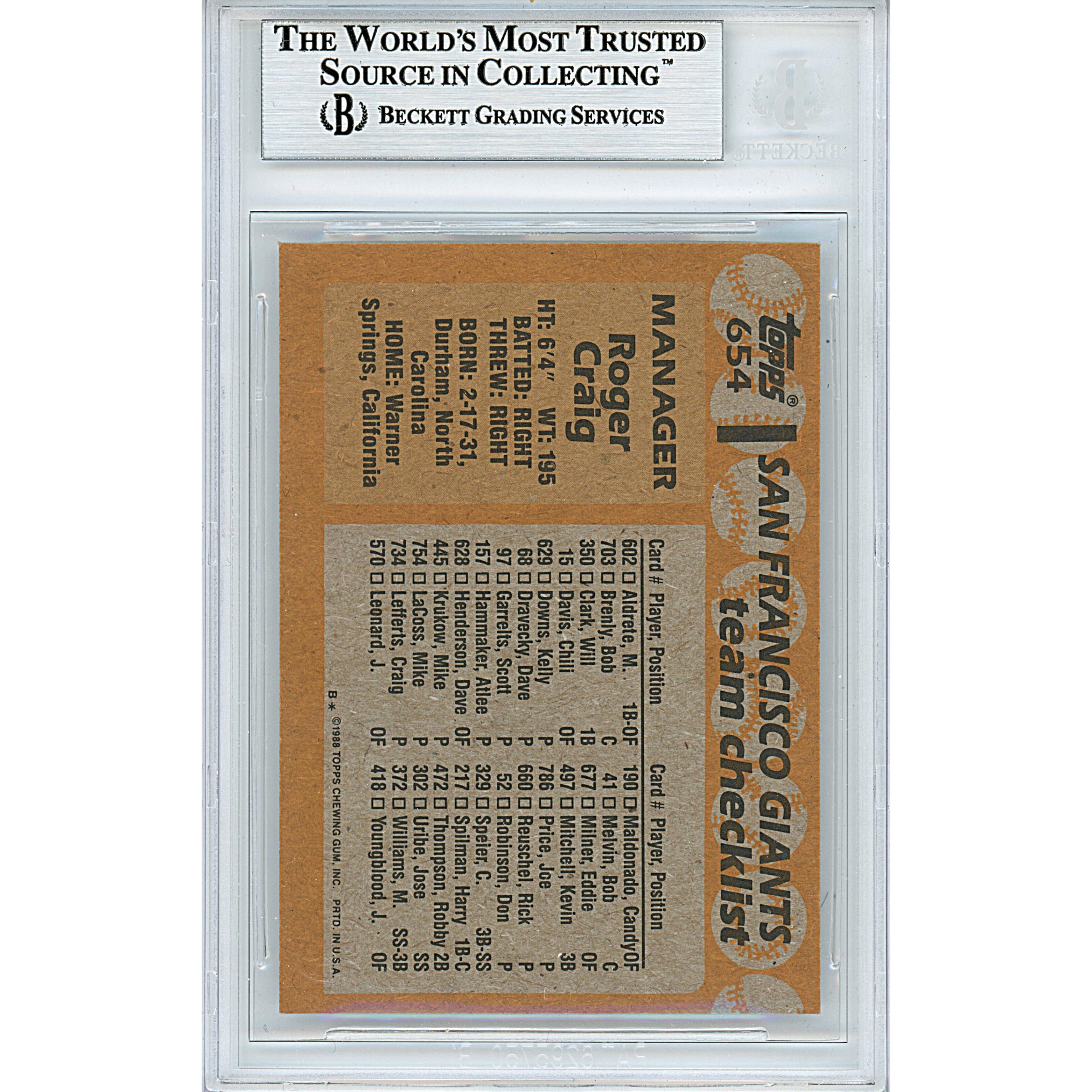 Roger Craig auto trading card – authentication sticker – Beckett COA