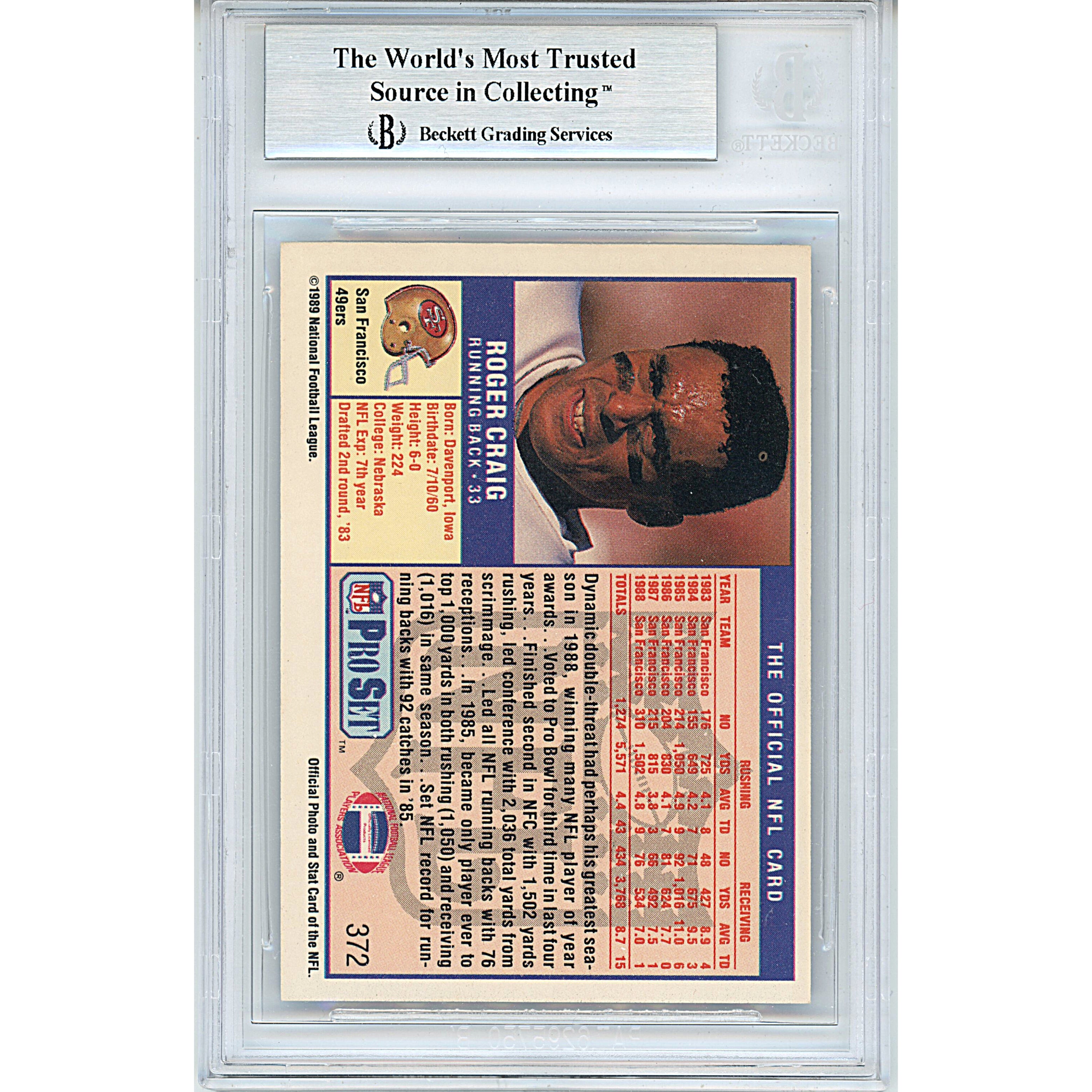 Roger Craig auto trading card – authentication sticker – Beckett COA