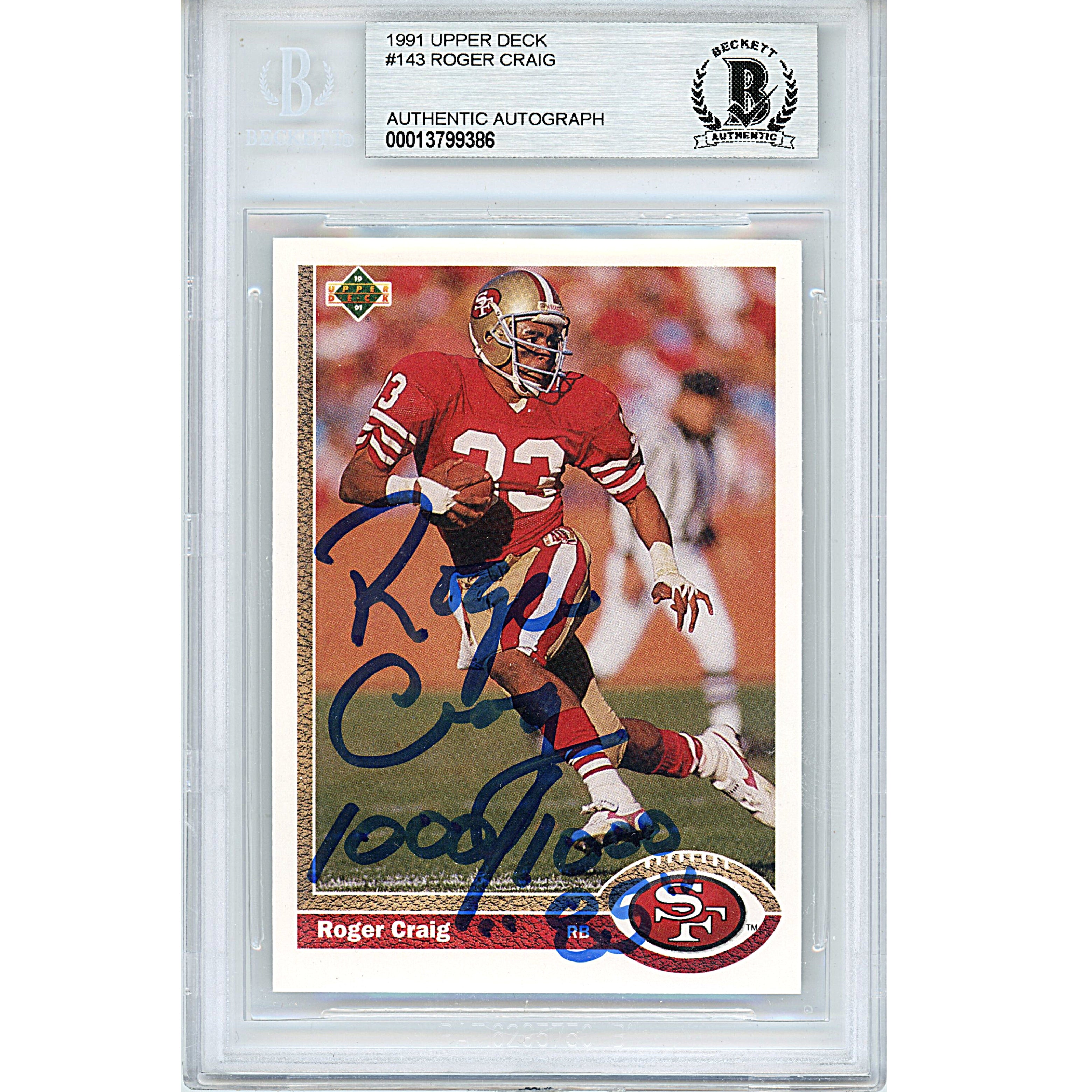 Roger Craig autographed trading card – full view – Beckett COA