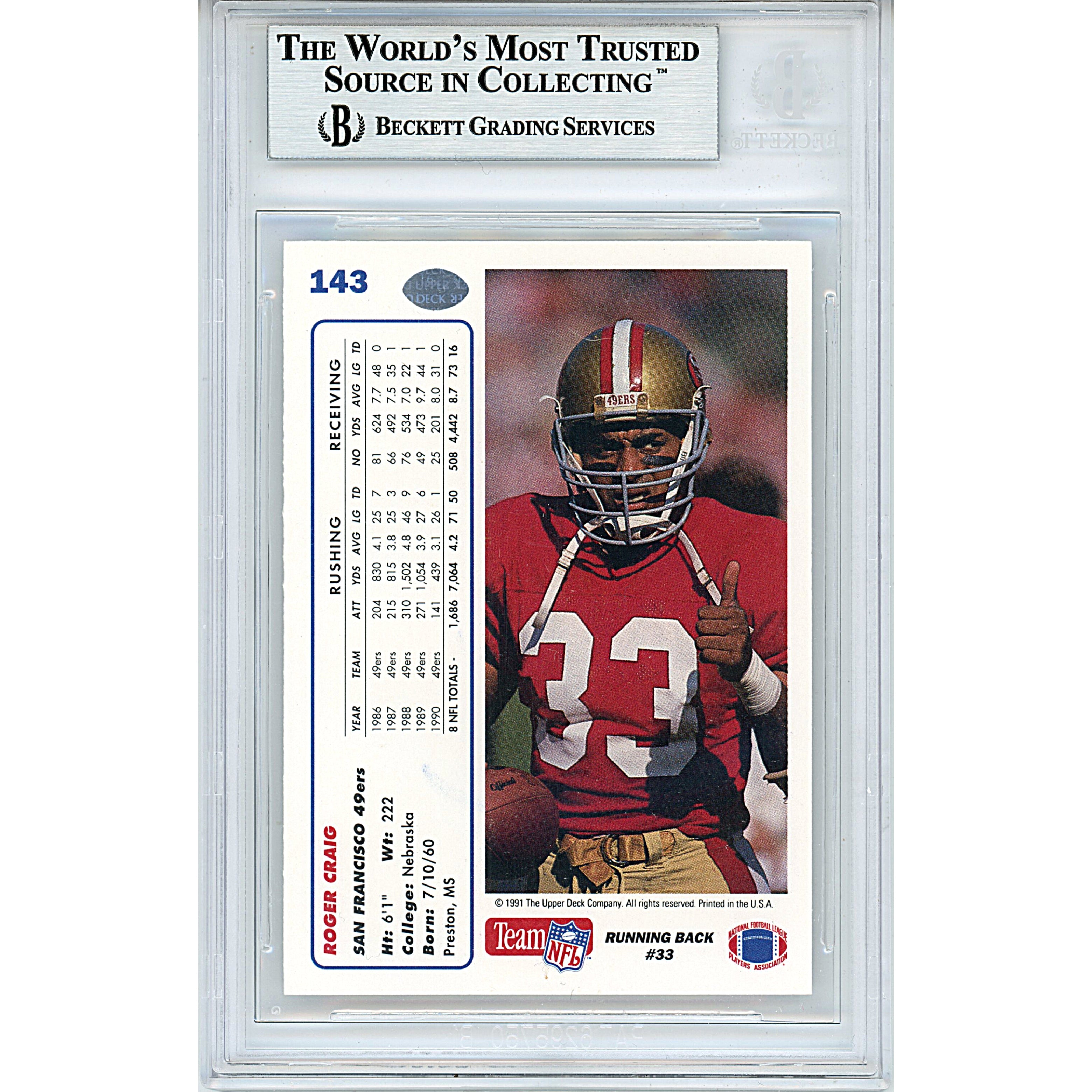 Roger Craig signed trading card – signature close-up – Beckett COA