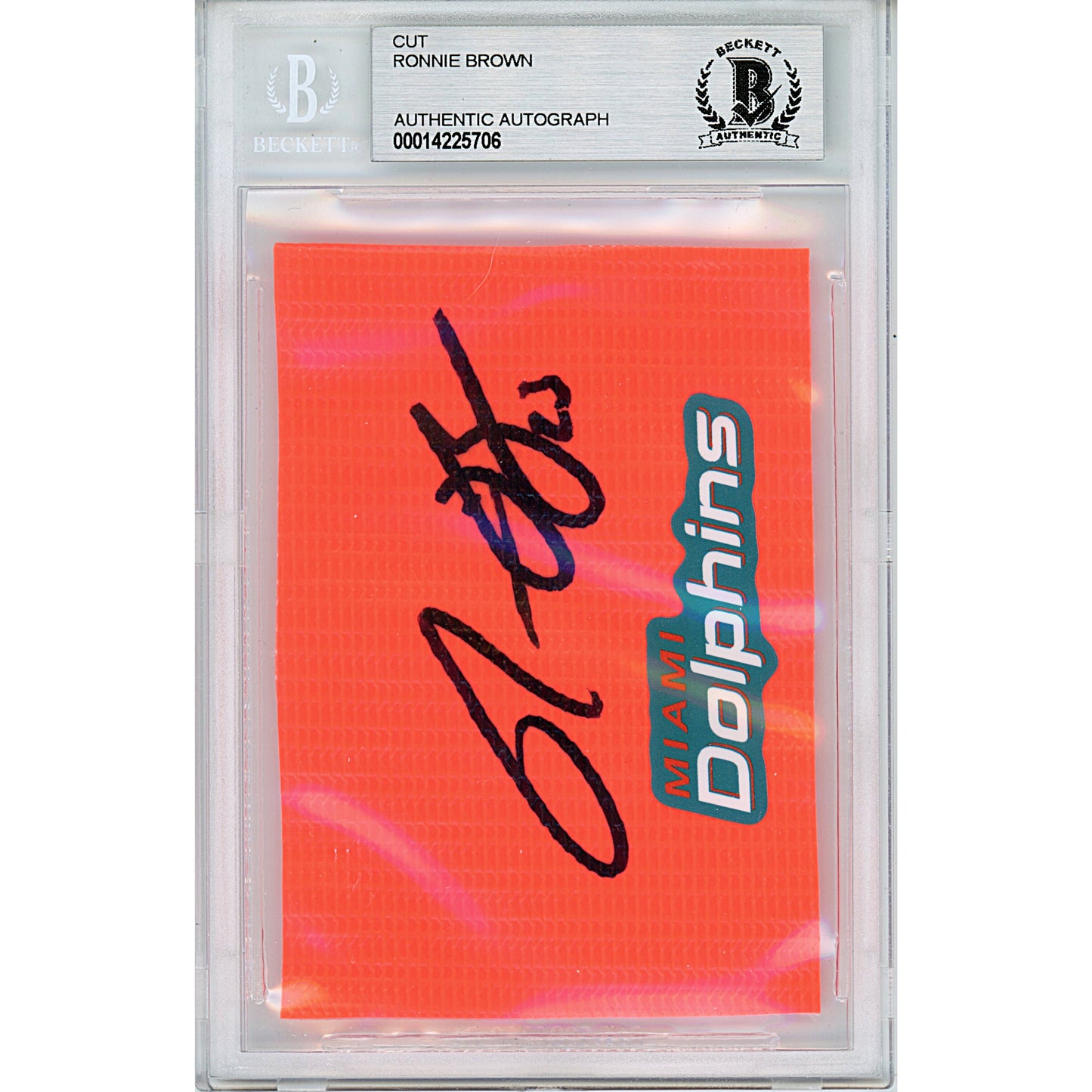 Footballs- Autographed- Ronnie Brown Signed Miami Dolphins Football End Zone Pylon Beckett BAS Slabbed 00014225706 - 102