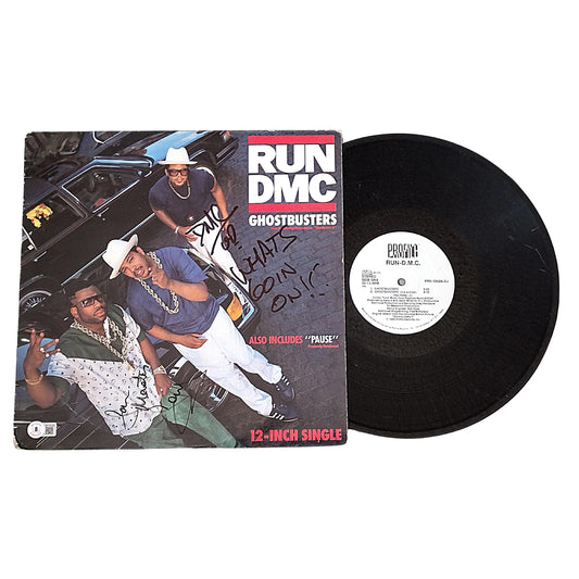 Music- Autographed- Darryl McDaniels and Jam Master Jay Signed Run DMC Ghostbusters Vinyl Record Album Cover Beckett Authentication 101