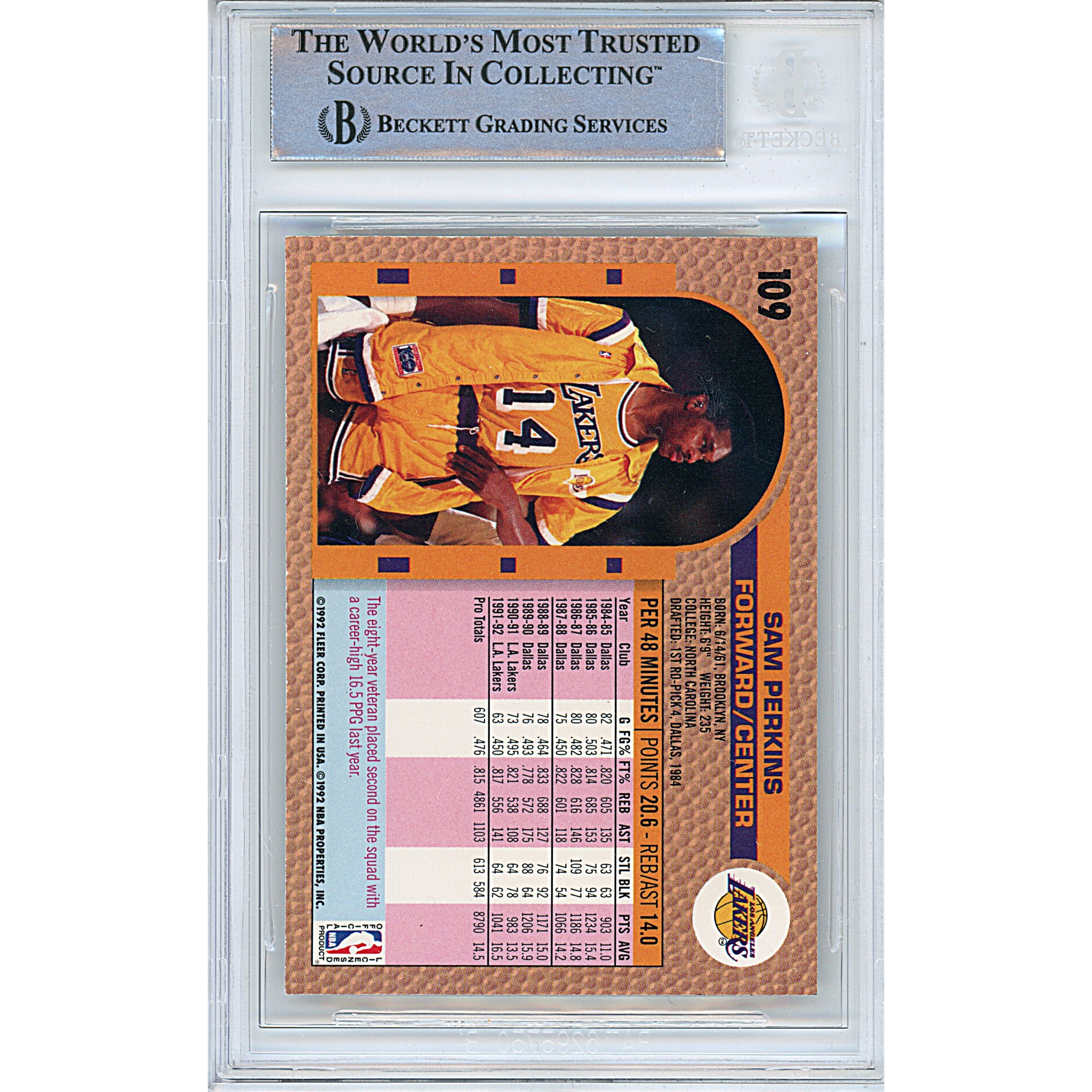 Sam Perkins auto trading card – authentication sticker – Beckett COA