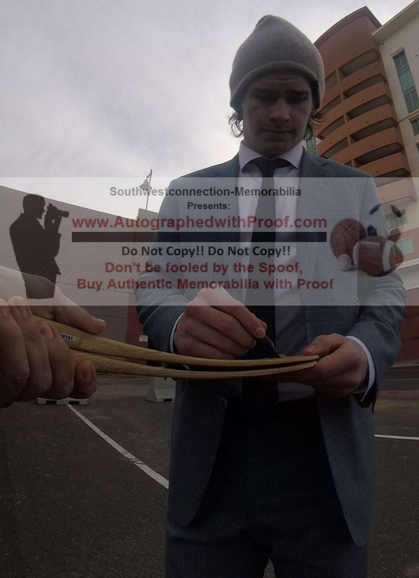 Hockey Stick Blades- Autographed- Sean Monahan Signing Calgary Flames Logo Hockey Stick Blade Proof Photo Beckett BAS 3
