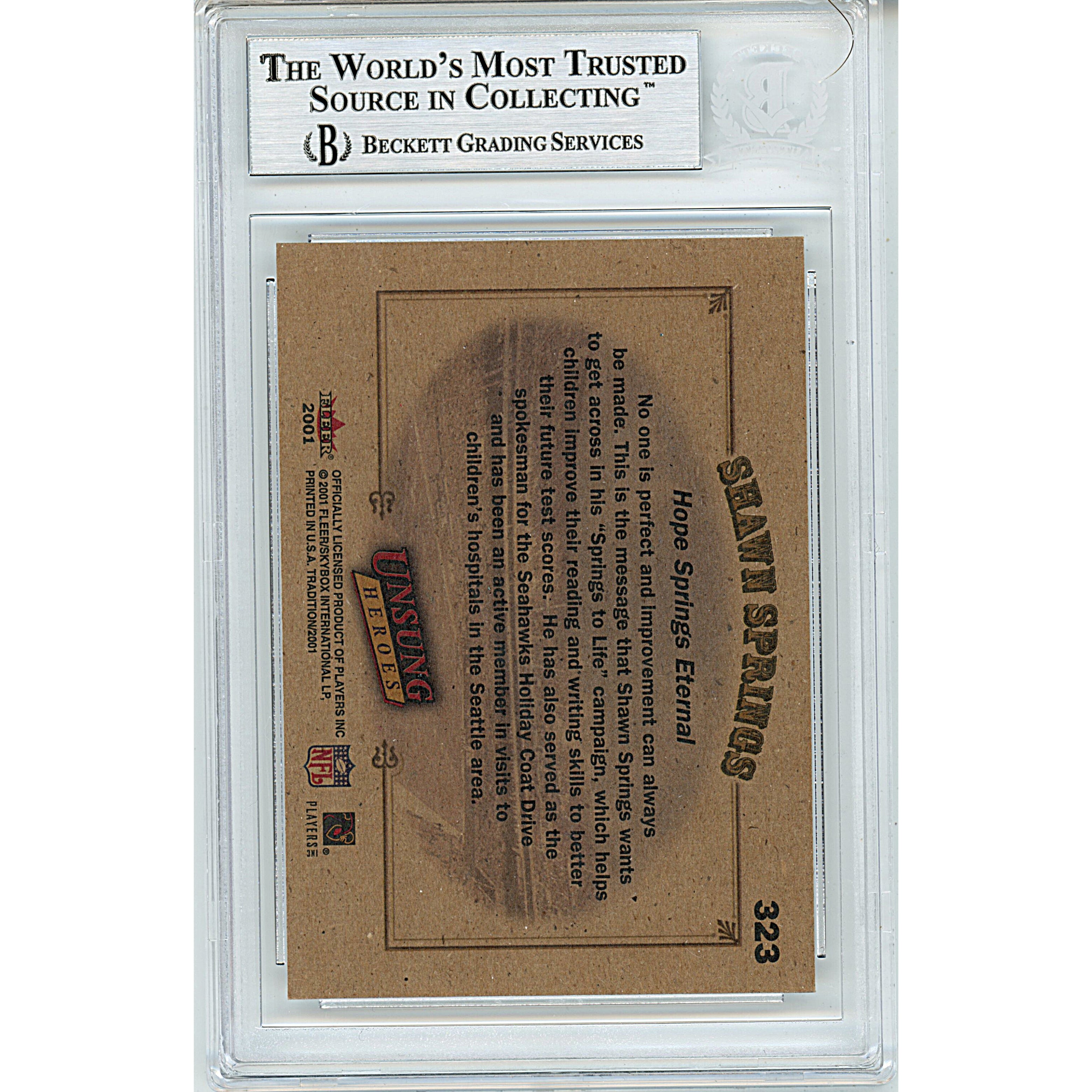 Shawn Springs trading card autograph – angled display – Beckett COA