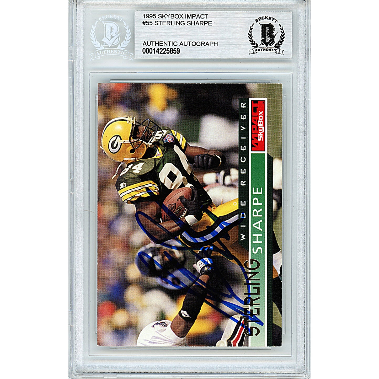 Footballs- Autographed- Sterling Sharpe Signed Green Bay Packers 1995 Skybox Impact Football Card Beckett BAS Slabbed 00014225859 - 102
