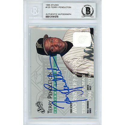 Baseballs- Autographed- Terry Pendleton Signed Florida Marlins 1995 Studio Baseball Card Beckett BAS Slabbed 00013191078 - 102