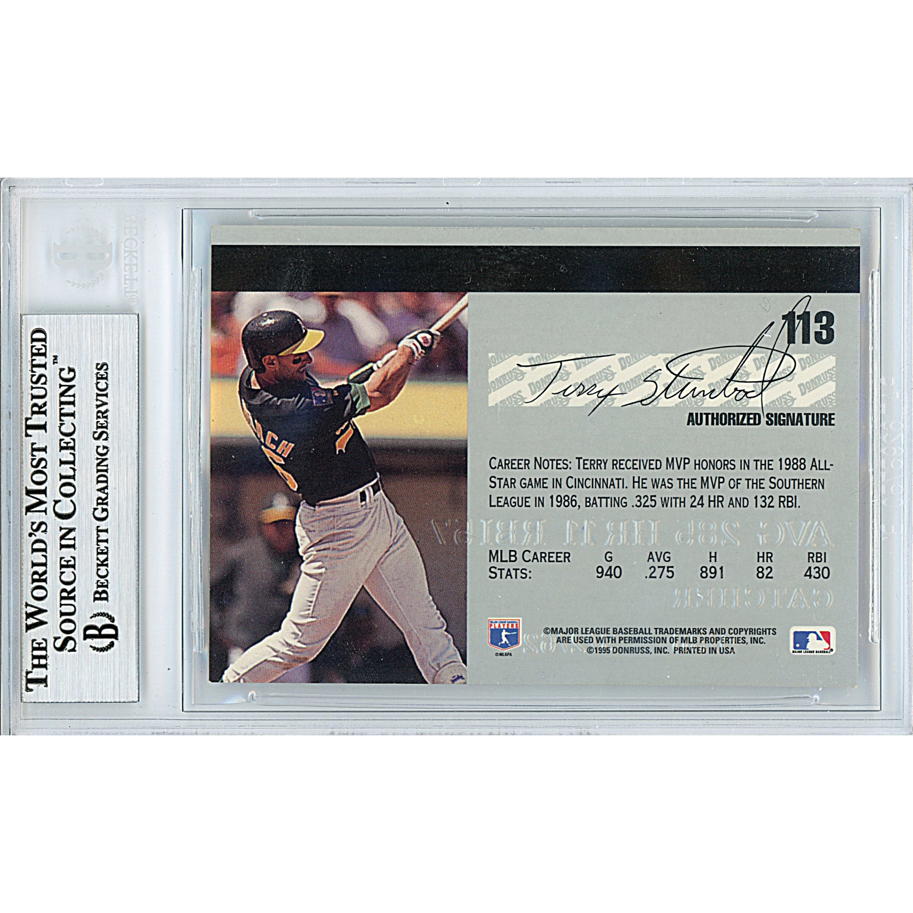 Terry Steinbach auto trading card – authentication sticker – Beckett COA