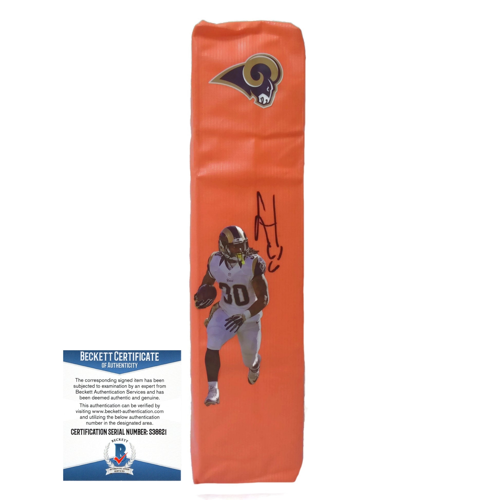 End Zone Pylons- Autographed- Todd Gurley Signed Los Angeles Rams Photo Football Pylon Proof Photo Beckett BAS Authentication 201