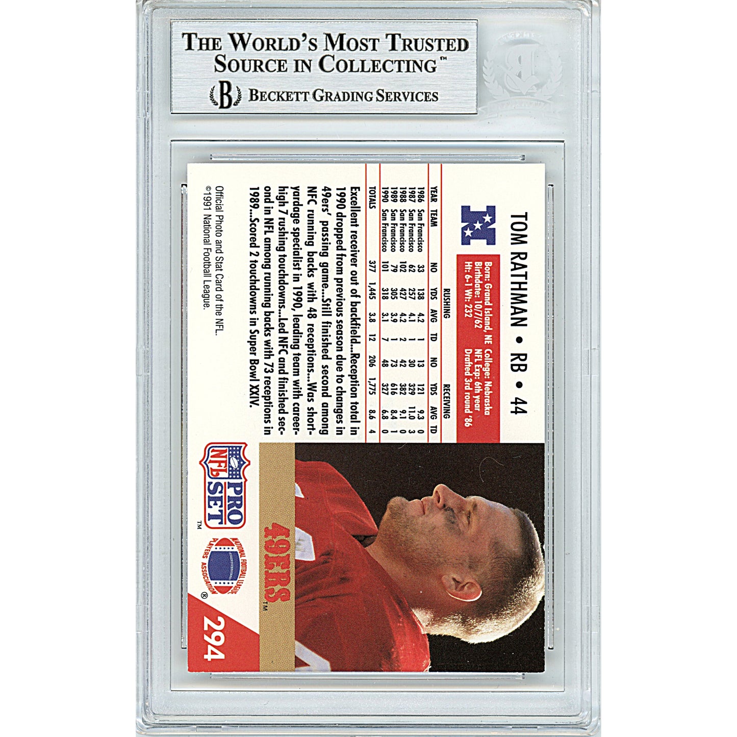 Footballs- Autographed- Tom Rathman Signed San Francisco 49ers 1991 NFL Pro Set Football Card Beckett Slabbed 00014225840 - 103