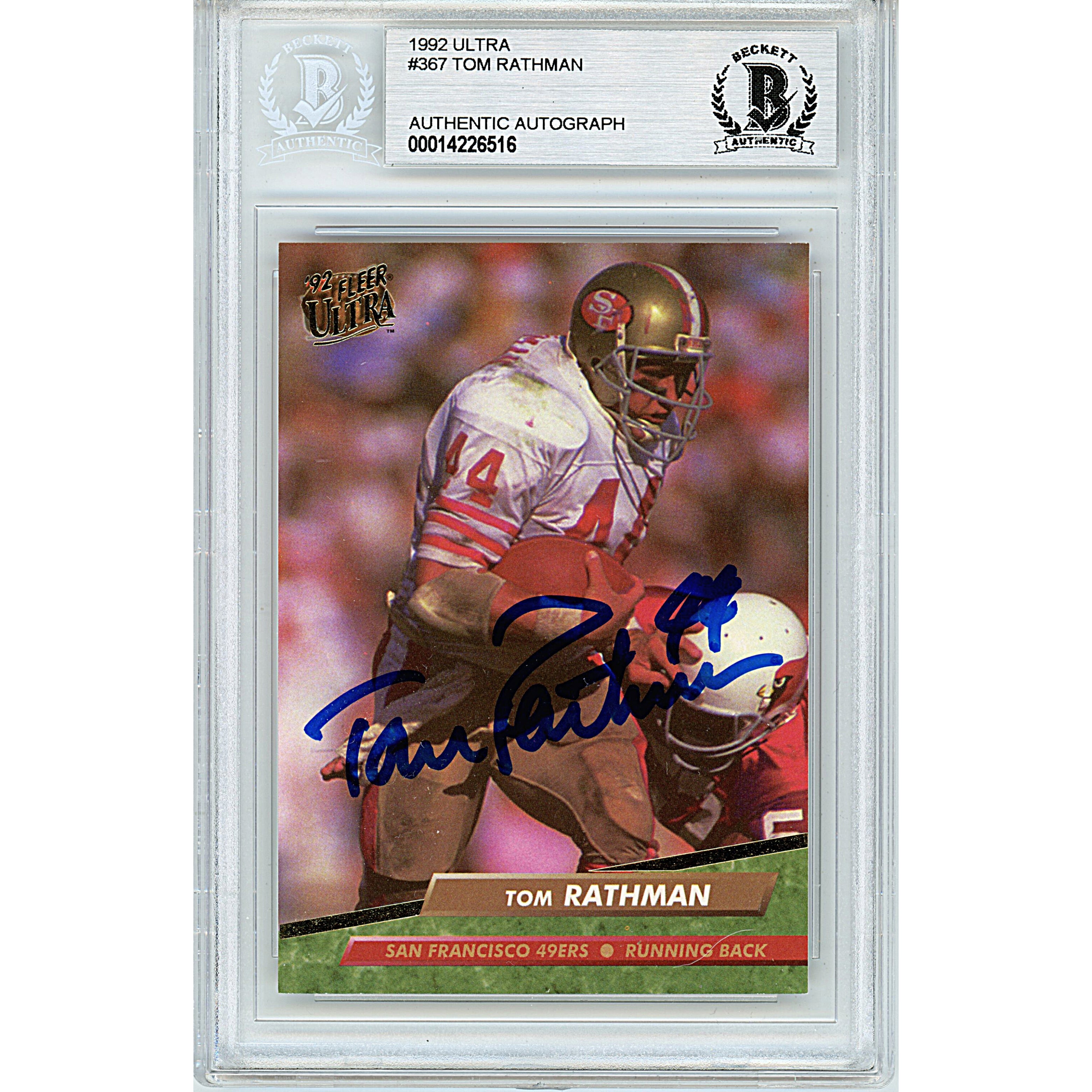 Tom Rathman Autographed SF 49ers '92 Fleer Ultra Football Card Beckett –  www.