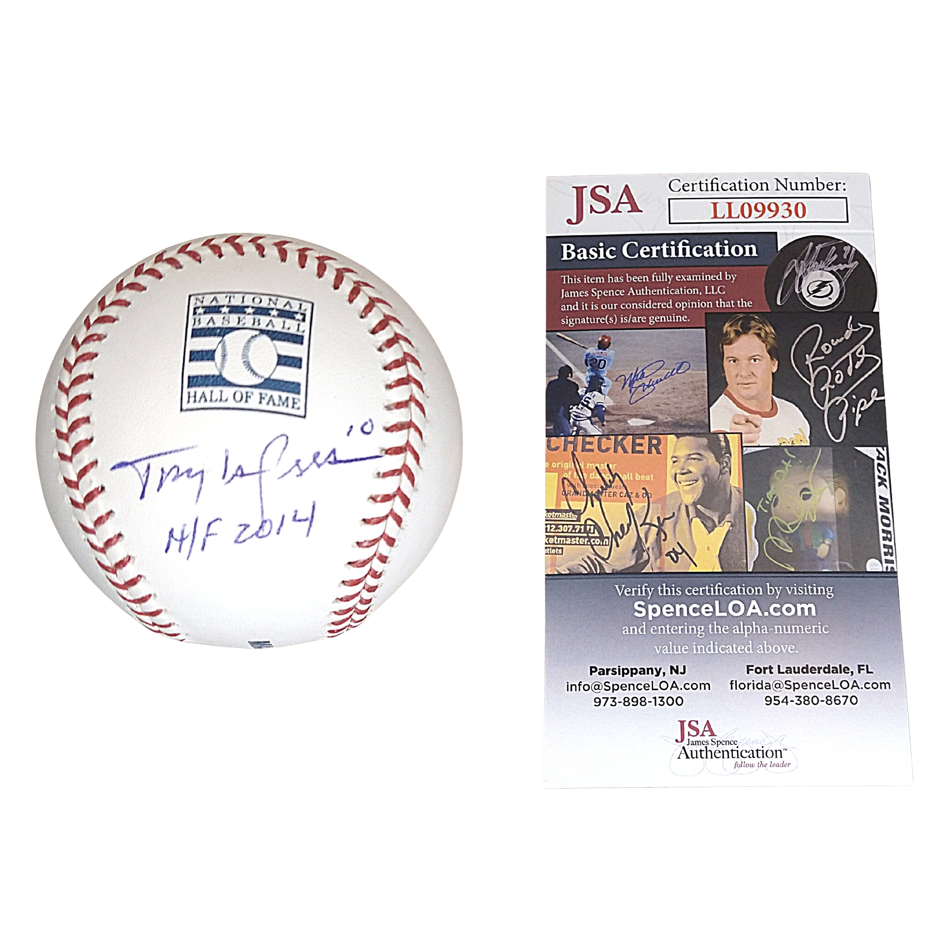 Tony LaRussa autographed baseball – full view – JSA COA