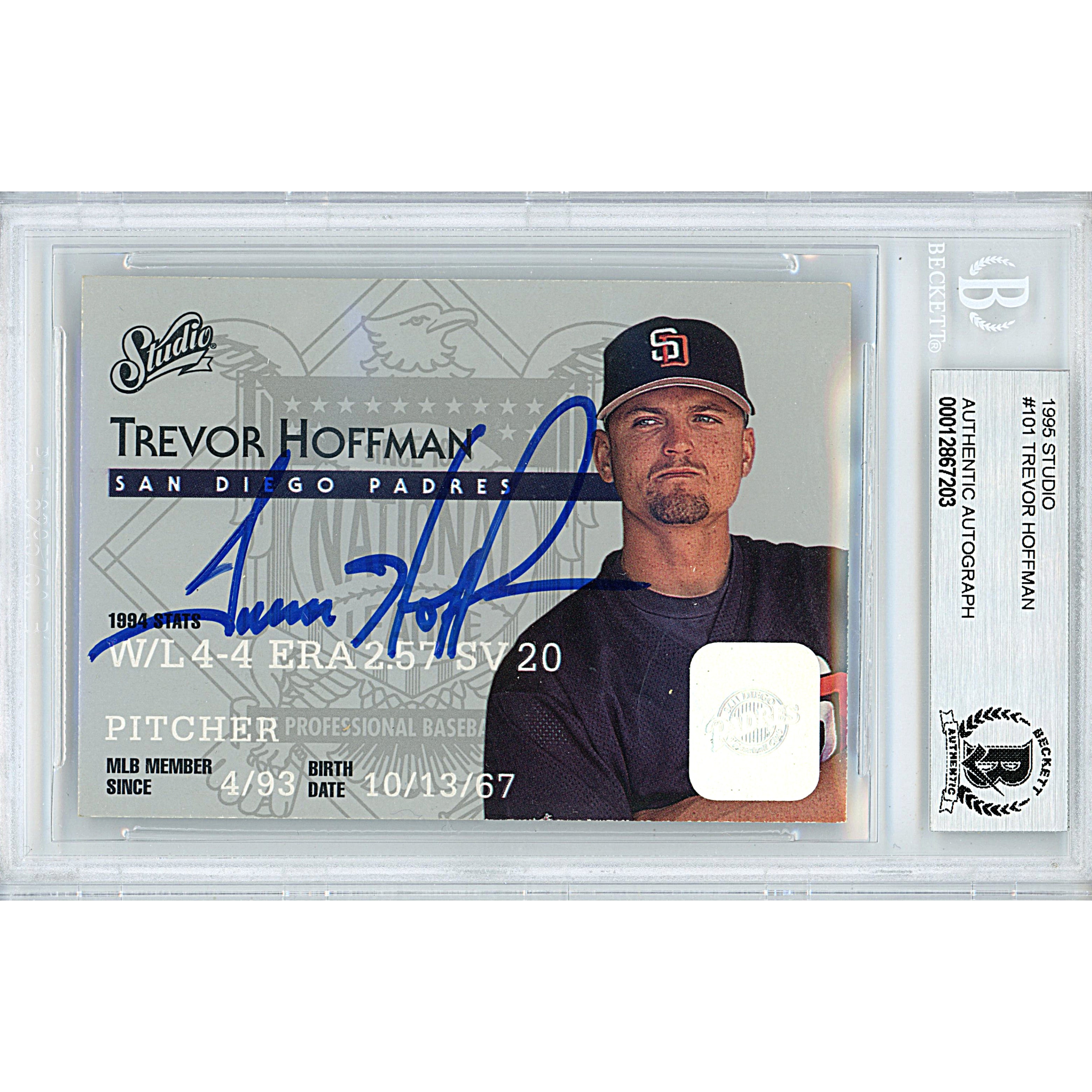 Trevor Hoffman autographed trading card – full view – Beckett COA