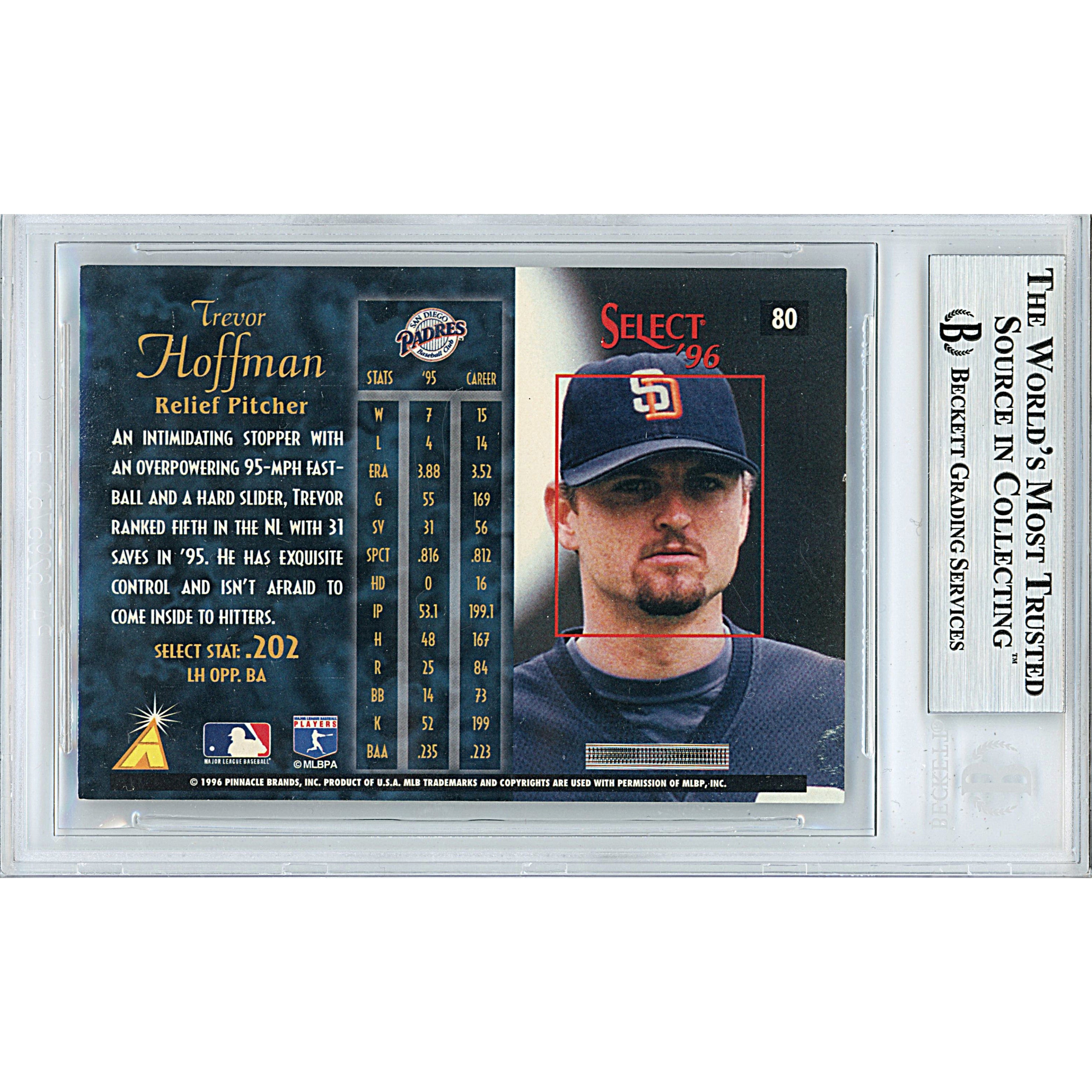 Trevor Hoffman auto trading card – authentication sticker – Beckett COA