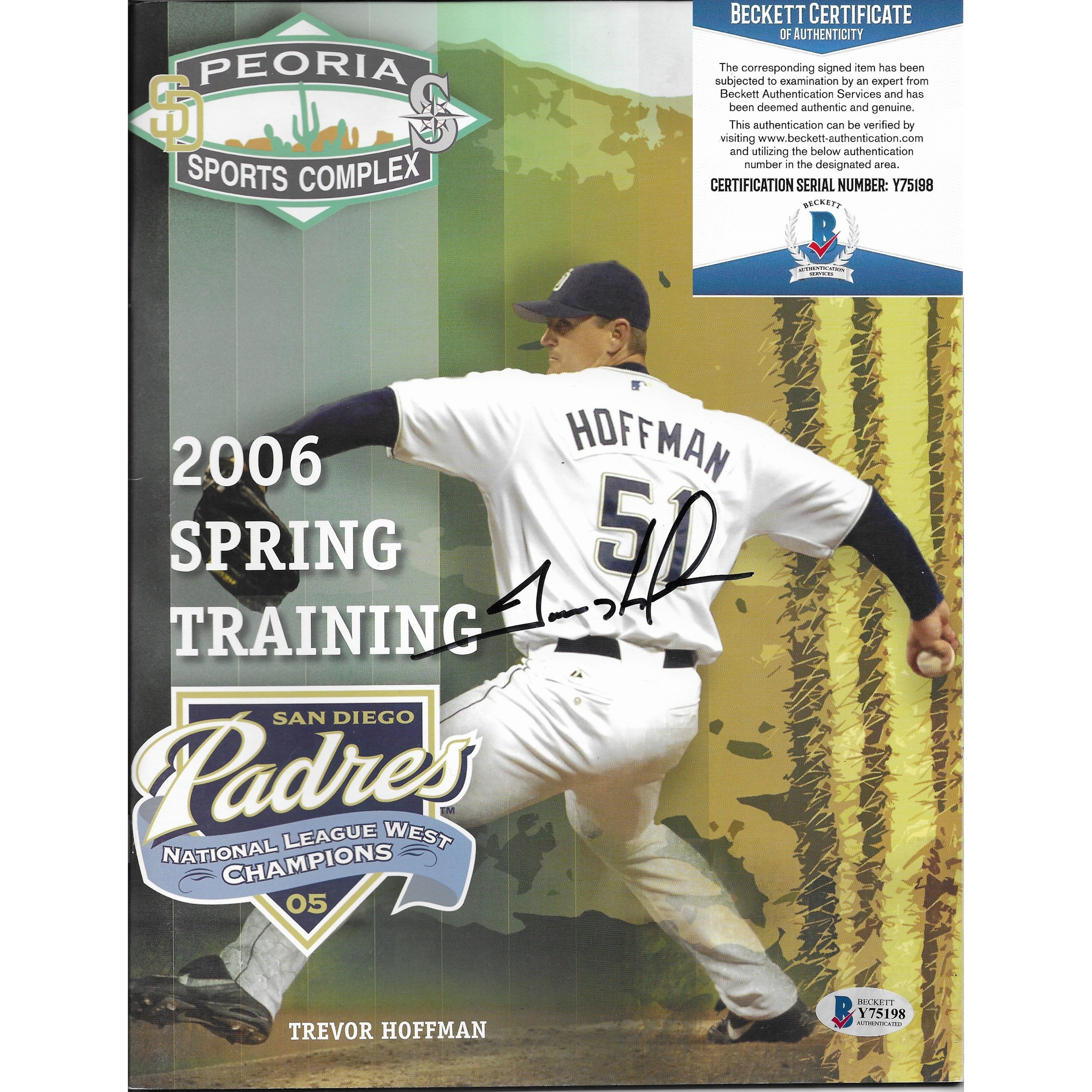 Trevor Hoffman autographed baseball – full view – Beckett COA