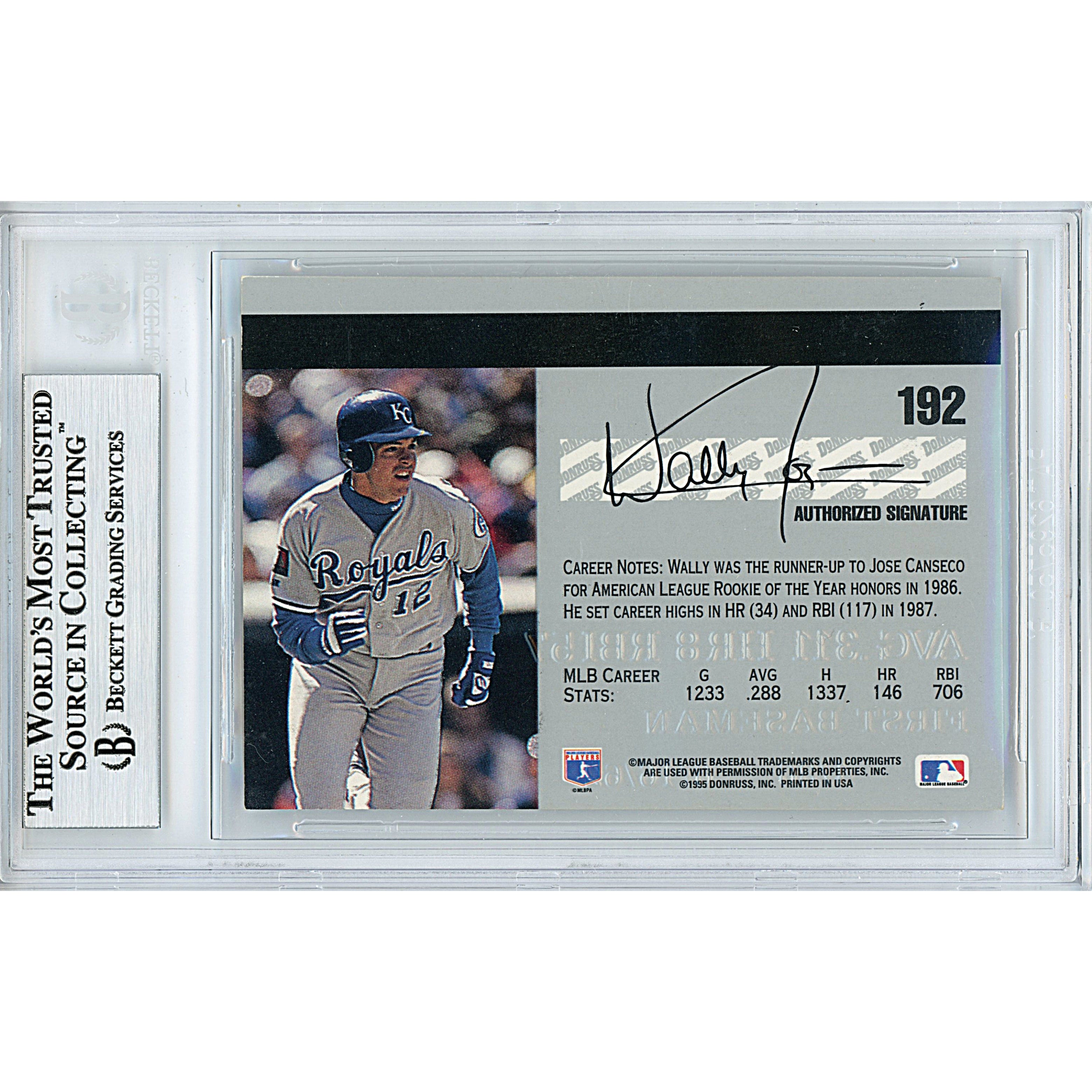 Wally Joyner auto trading card – authentication sticker – Beckett COA