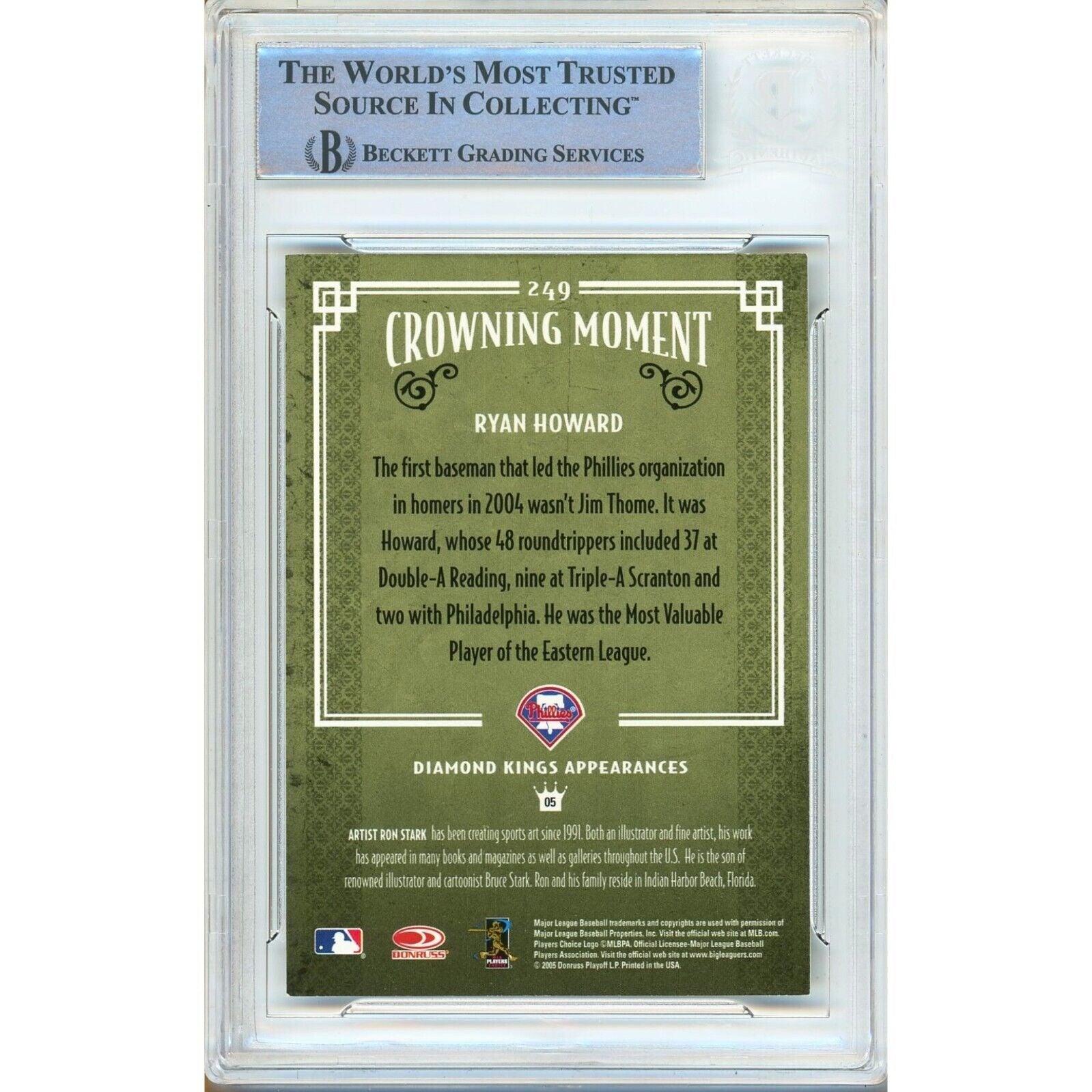 Ryan Howard Philadelphia Phillies signed trading card – signature close-up – Beckett COA