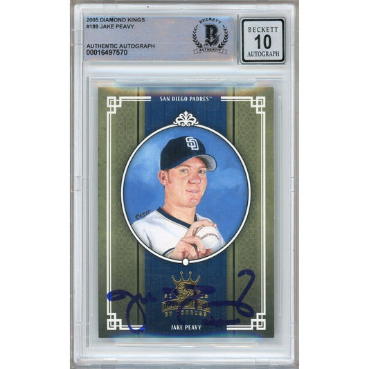 Baseballs- Autographed- Jake Peavy San Diego Padres Signed 2005 Donruss Diamond Kings Baseball Card Beckett Authentic BGS Auto-10 Graded Slab Front