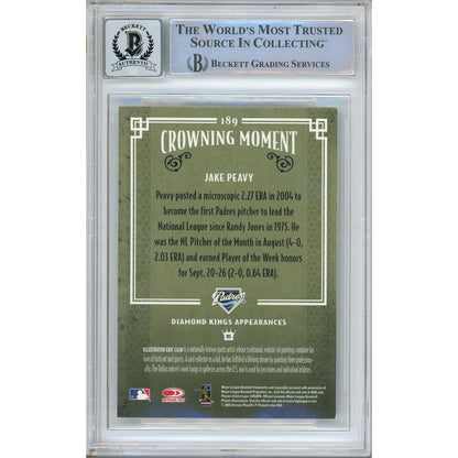 Baseballs- Autographed- Jake Peavy San Diego Padres Signed 2005 Donruss Diamond Kings Baseball Card Beckett Authentic BGS Auto-10 Graded Slab Back