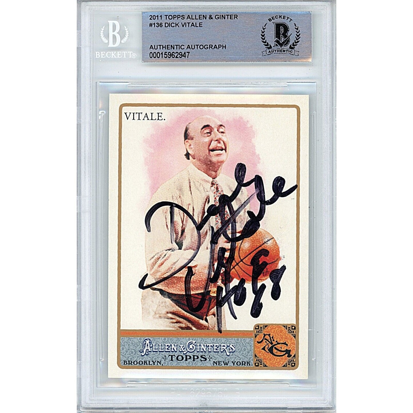 Basketballs- Autographed- Dick Vitale ESPN Signed 2011 Topps Allen and Ginter Basketball Card Beckett Authentic Auto Slab Front