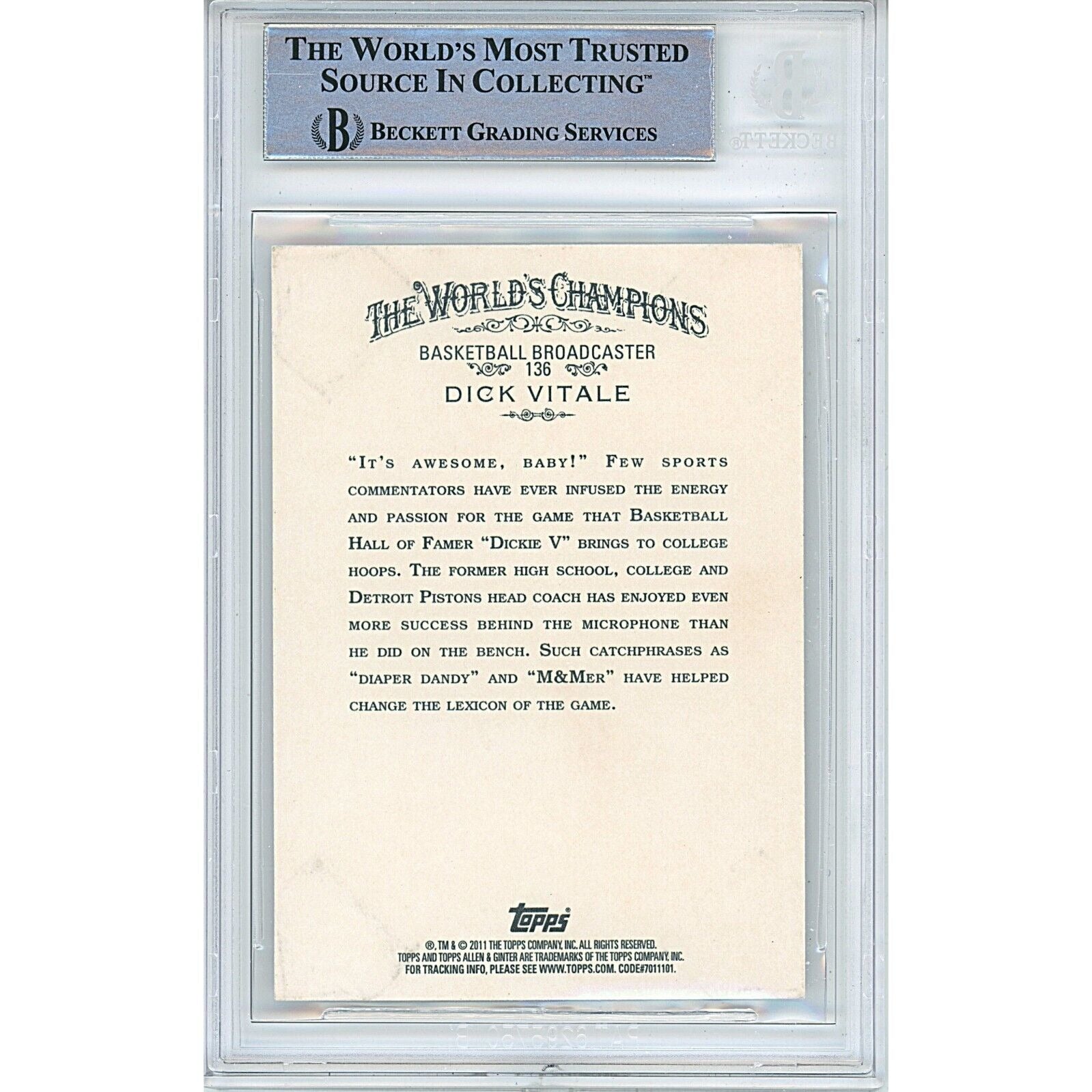 Dick Vitale Espn signed trading card – signature close-up – Beckett COA