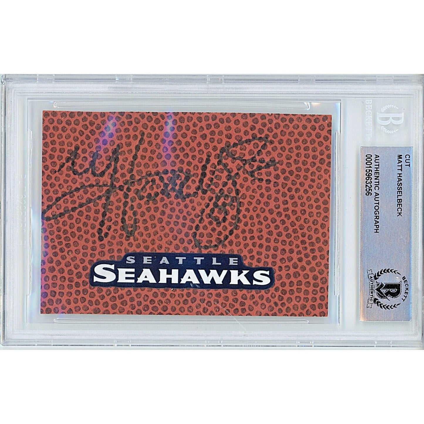 Footballs- Autographed- Matt Hasselbeck Seattle Seahawks Signed Football Signature Cut Beckett Authentic Auto Slab Front