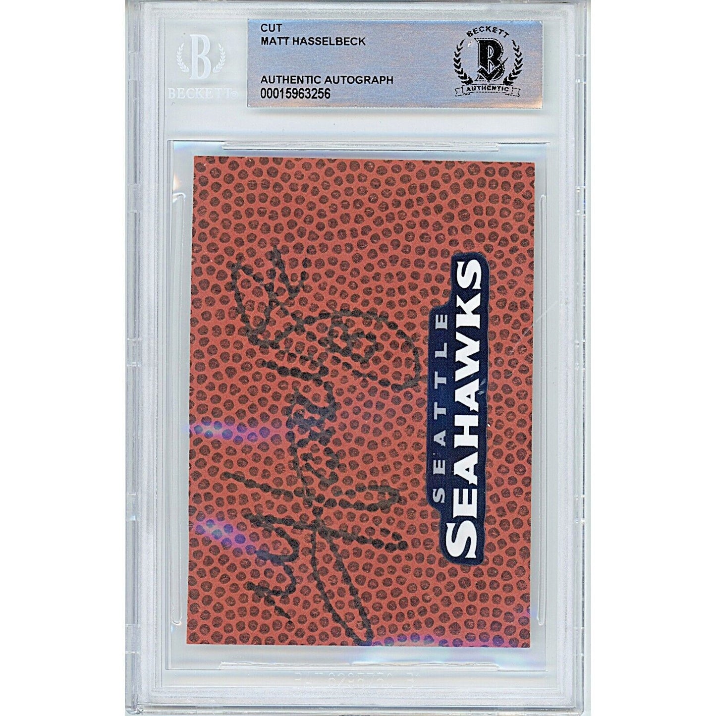 Footballs- Autographed- Matt Hasselbeck Seattle Seahawks Signed Football Signature Cut Beckett Authenticated Auto Slab Front