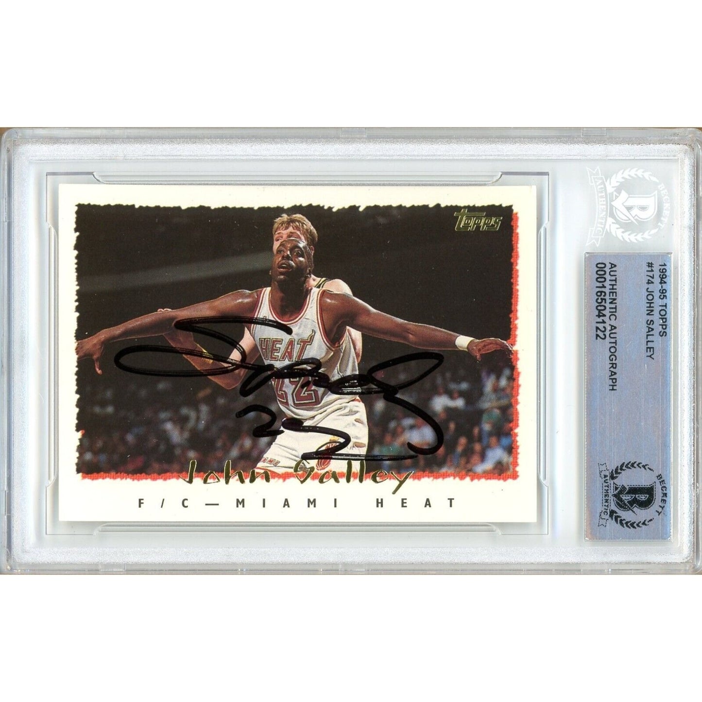 Basketballs- Autographed- John Salley Miami Heat Signed 1994-95 Topps Basketball Card Beckett Authentic Auto Slab Front