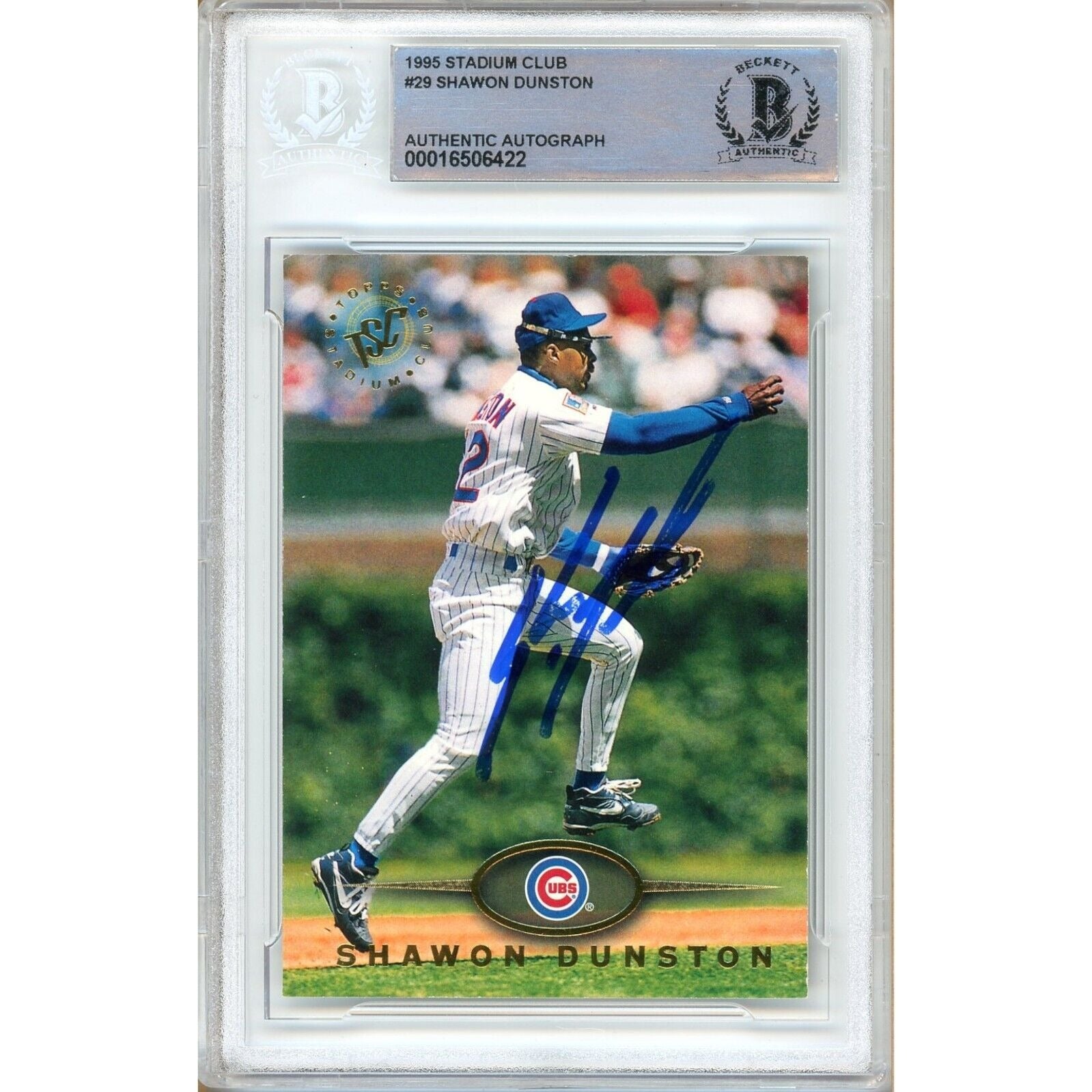 Shawon Dunston Chicago Cubs autographed trading card – full view – Beckett COA