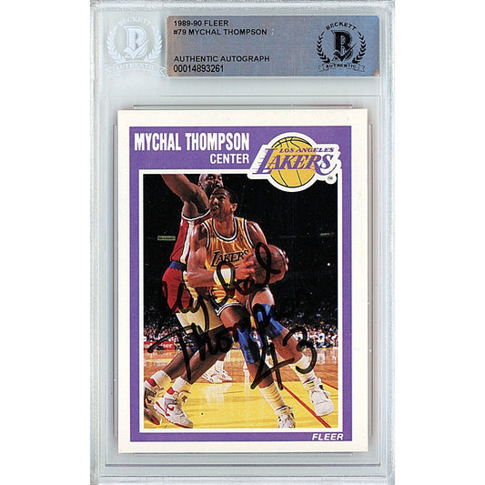 Basketballs- Autographed- Mychal Thompson Los Angeles Lakers Signed 1989-90 Fleer Basketball Card Beckett Authentic Auto Slab Front