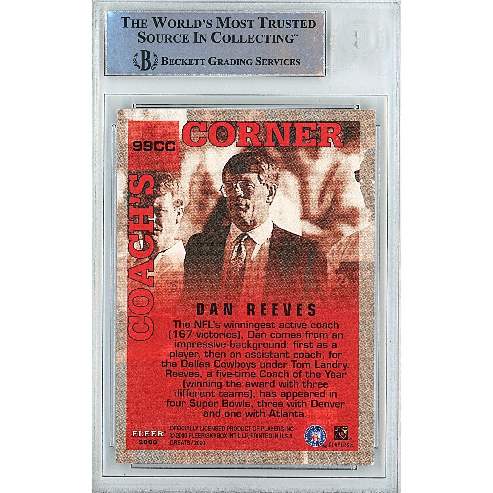 2000 Fleer Dan Reeves Atlanta Falcons Signed Trading Card – Beckett BAS