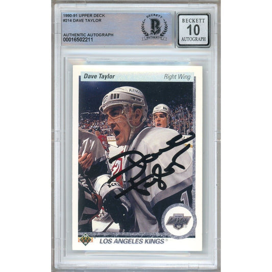 Hockey- Autographed- Dave Taylor Los Angeles Kings Signed 1990-91 Upper Deck Hockey Card Beckett Authentic BGS Auto-10 Graded Slab Front