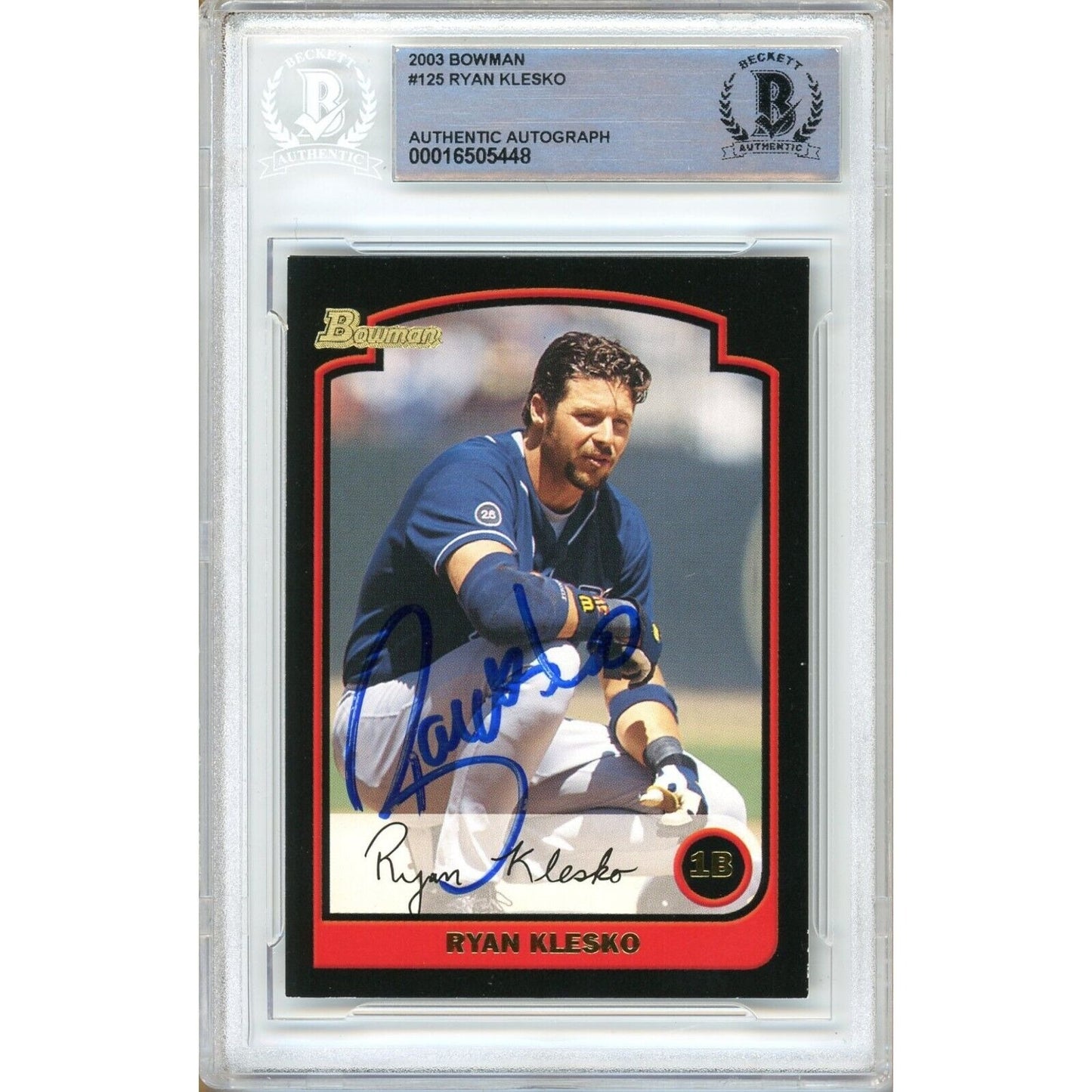 Baseballs- Autographed- Ryan Klesko San Diego Padres Signed 2003 Bowman Trading Card Beckett Authentic Auto Slab Front