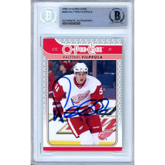 Hockey- Autographed- Valtteri Filppula Detroit Red Wings Signed 2009-10 O-Pee-Chee Trading Card Beckett Authentic Auto Slab Front