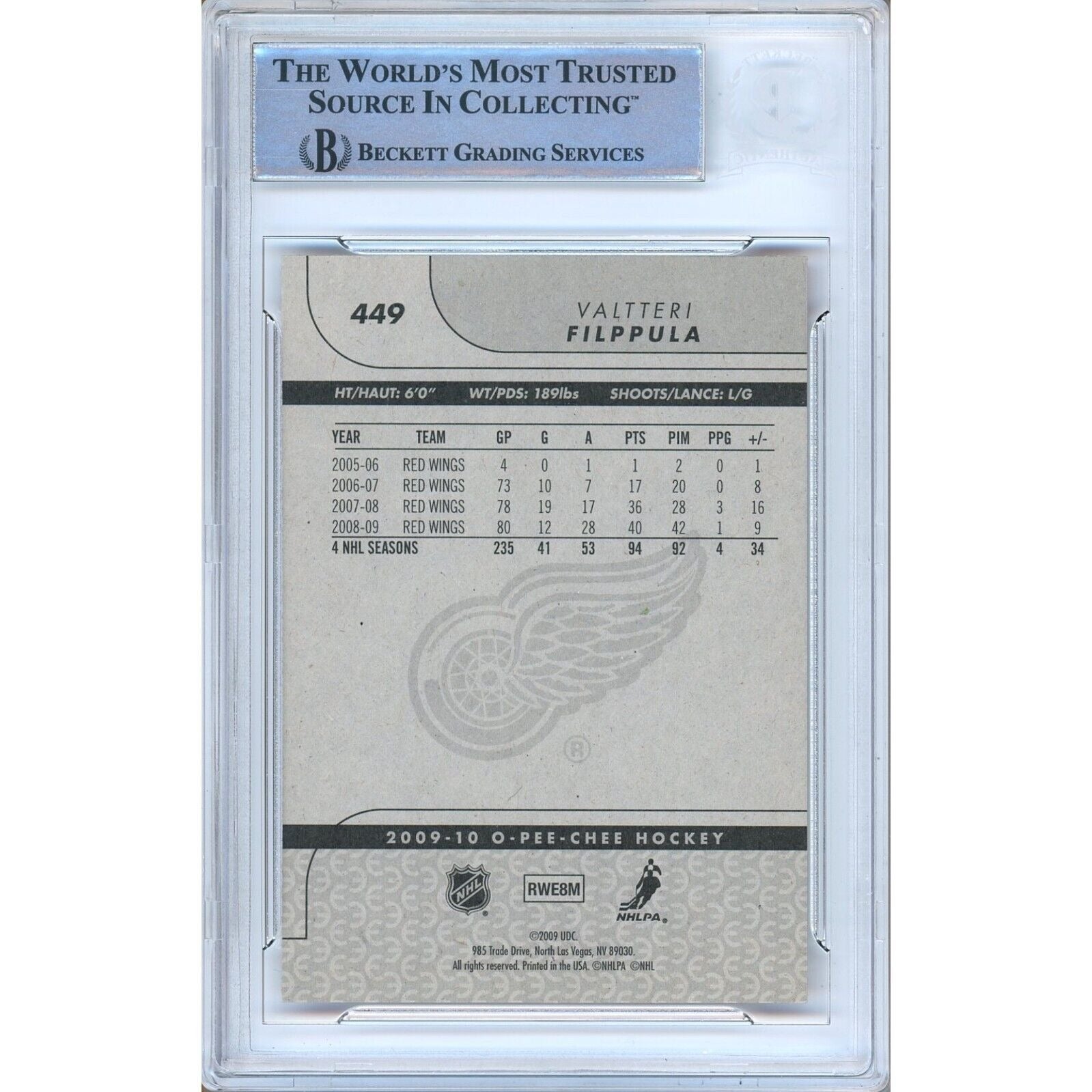Valtteri Filppula Detroit Red Wings signed trading card – signature close-up – Beckett COA
