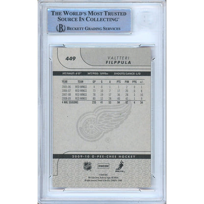 Hockey- Autographed- Valtteri Filppula Detroit Red Wings Signed 2009-10 O-Pee-Chee Trading Card Beckett Authentic Auto Slab Back