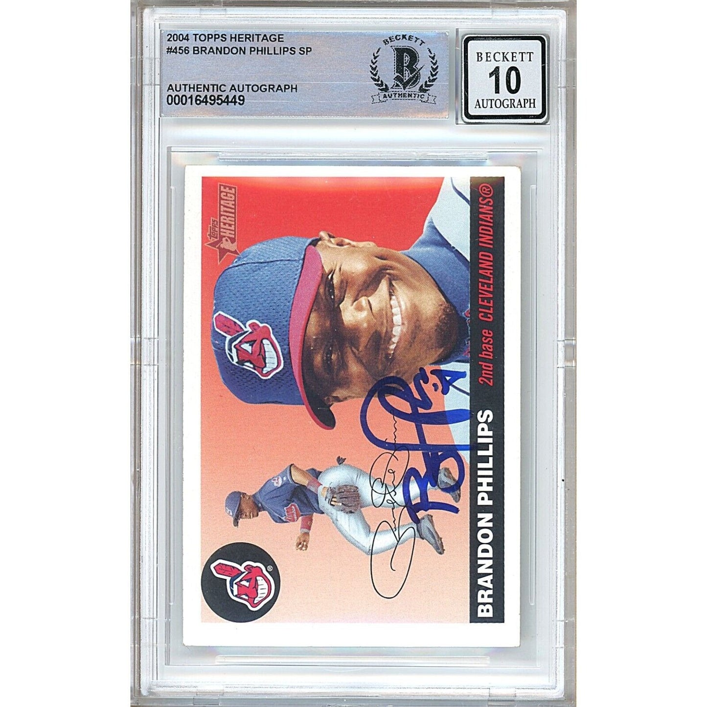 Baseballs- Autographed- Brandon Phillips Cleveland Indians Signed 2004 Topps Heritage Baseball Card Beckett Authenticated BGS Auto-10 Slab Front