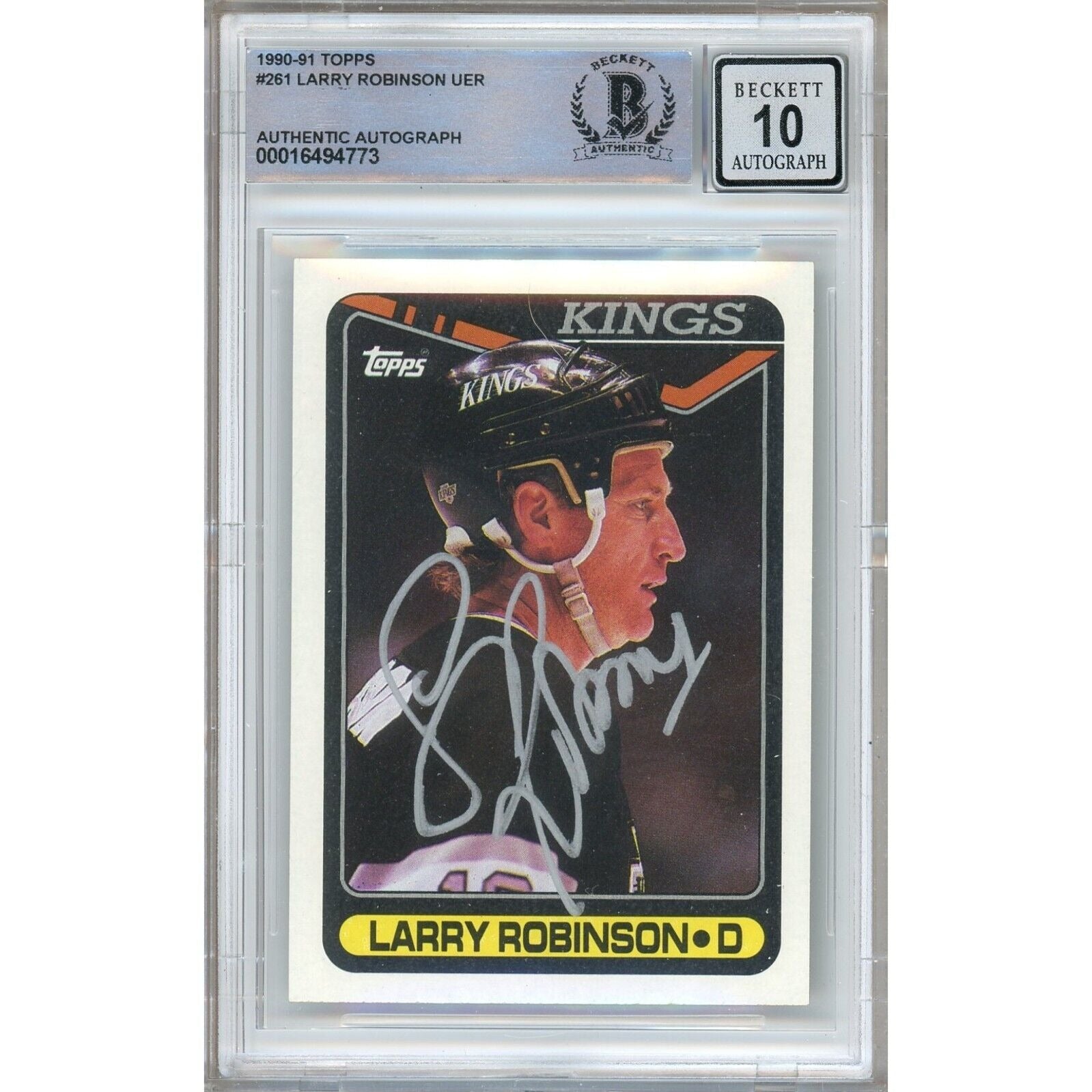 Larry Robinson Los Angeles Kings autographed trading card – full view – Beckett COA
