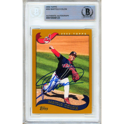 Baseballs- Autographed- Bartolo Colon Cleveland Indians Signed 2002 Topps Baseball Card Beckett Authentic Auto Slab Front